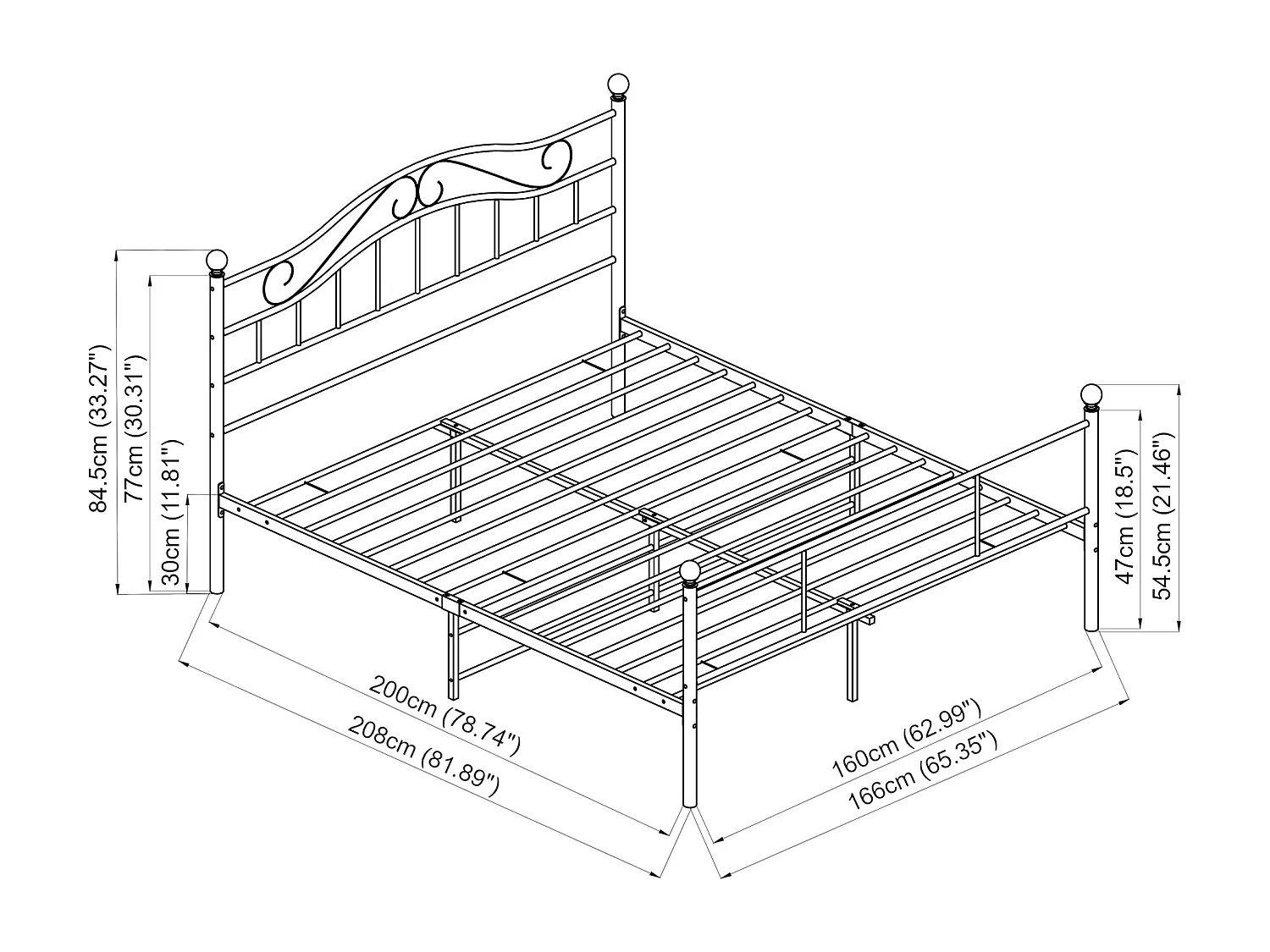 Cadre de lit double Florenz Acier Revêtu par Poudre 160 x 200 Noir [en.casa]