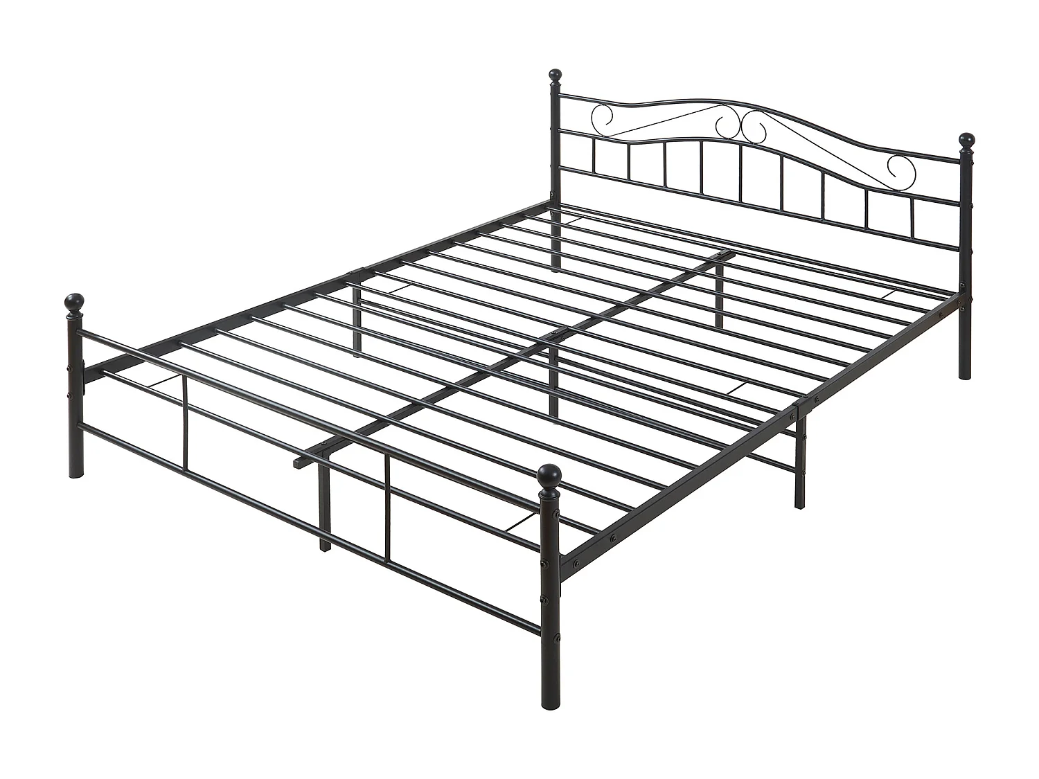 Cadre de lit double Florenz Acier Revêtu par Poudre 160 x 200 Noir [en.casa]