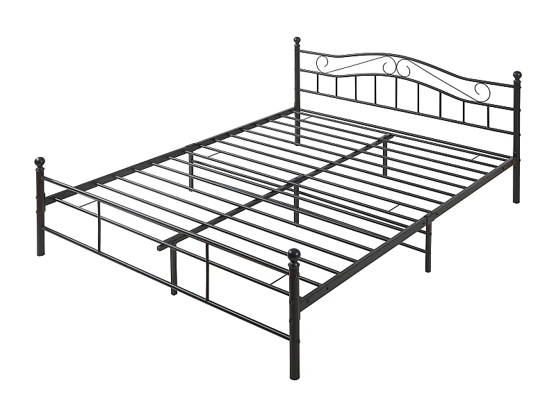 Cadre de lit double Florenz Acier Revêtu par Poudre 160 x 200 Noir [en.casa]