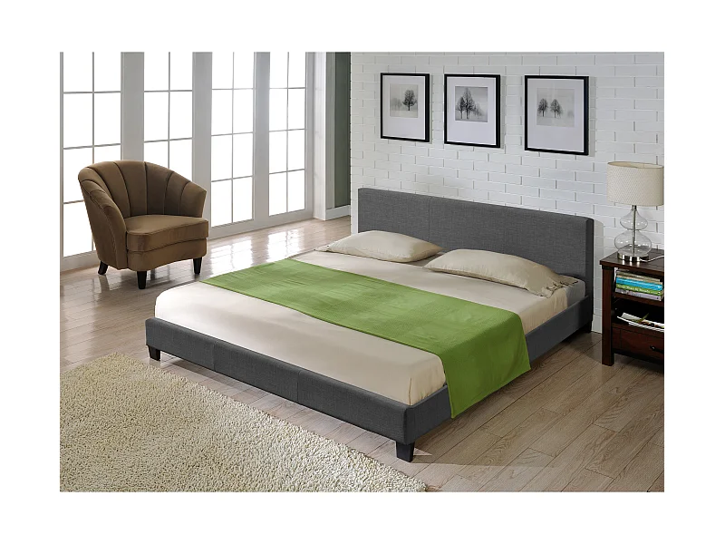 Lit Double Rembourré Design Sommier à lattes Polyester 140 x 200 cm Gris Foncé Corium