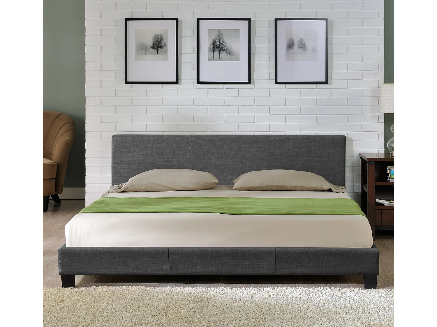 Lit Double Rembourré Design Sommier à lattes Polyester 140 x 200 cm Gris Foncé Corium