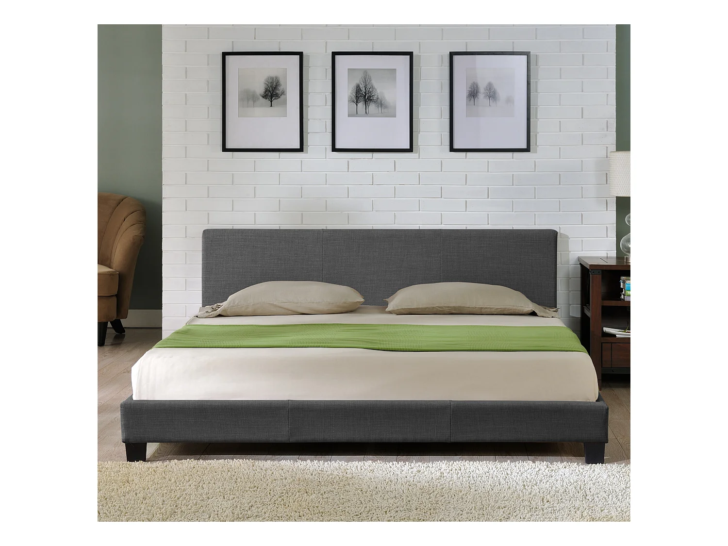 Lit Double Rembourré Design Sommier à lattes Polyester 140 x 200 cm Gris Foncé Corium