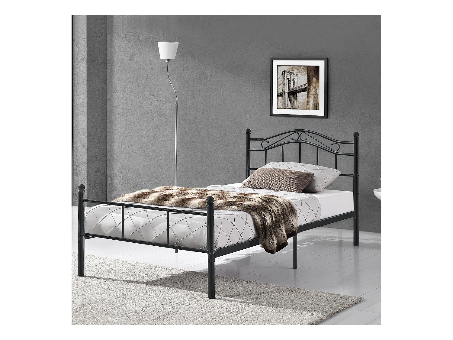 Cadre de Lit Standard Florenz en Métal  90 x 200 cm Noir [en.casa]