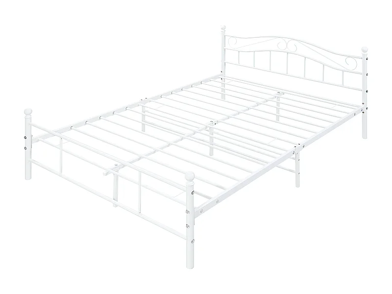 Cadre de lit double Florenz Acier Revêtu par Poudre 140 x 200 Blanc [en.casa]