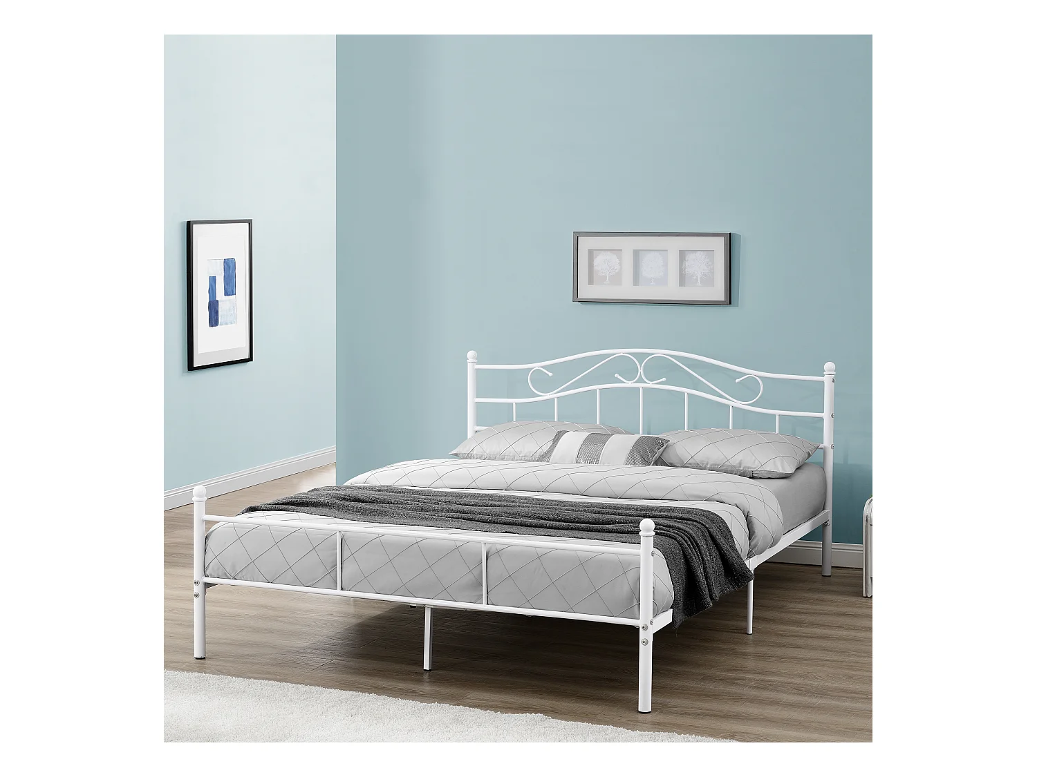 Cadre de lit double Florenz Acier Revêtu par Poudre 140 x 200 Blanc [en.casa]