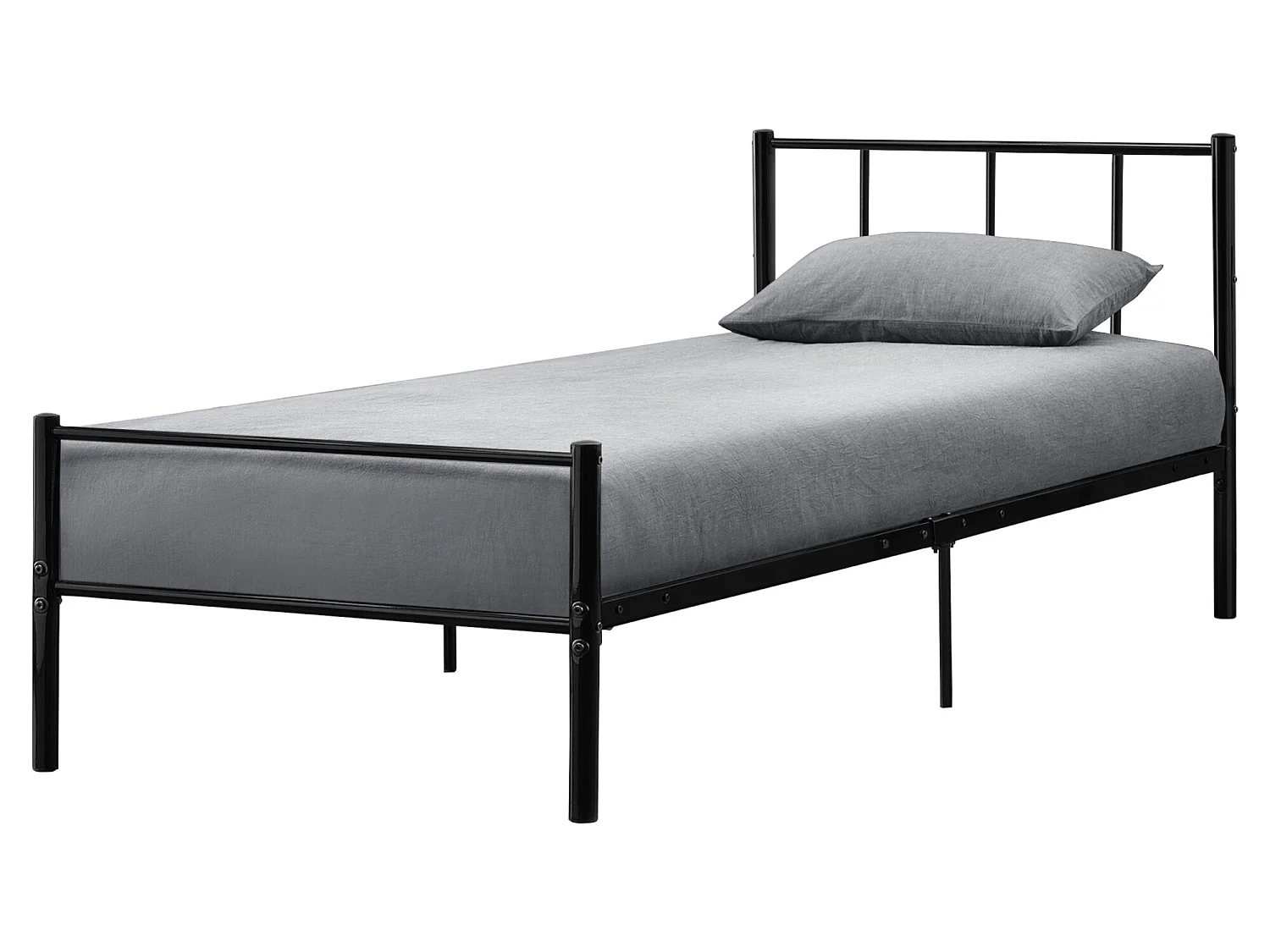 Lit simple Laos Métal avec Sommier à Lattes 90 x 200 cm Noir [en.casa]