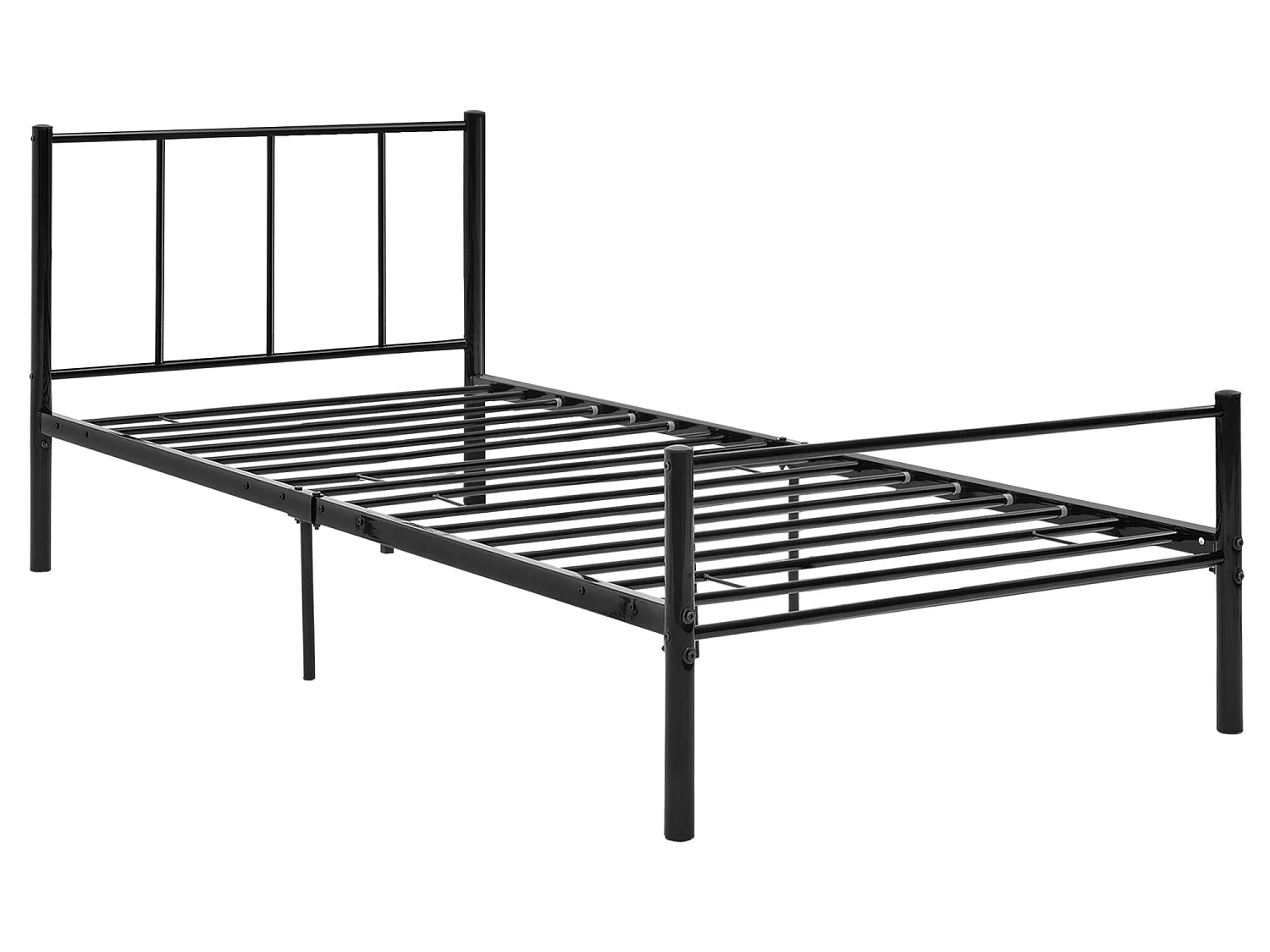 Lit simple Laos Métal avec Sommier à Lattes 90 x 200 cm Noir [en.casa]