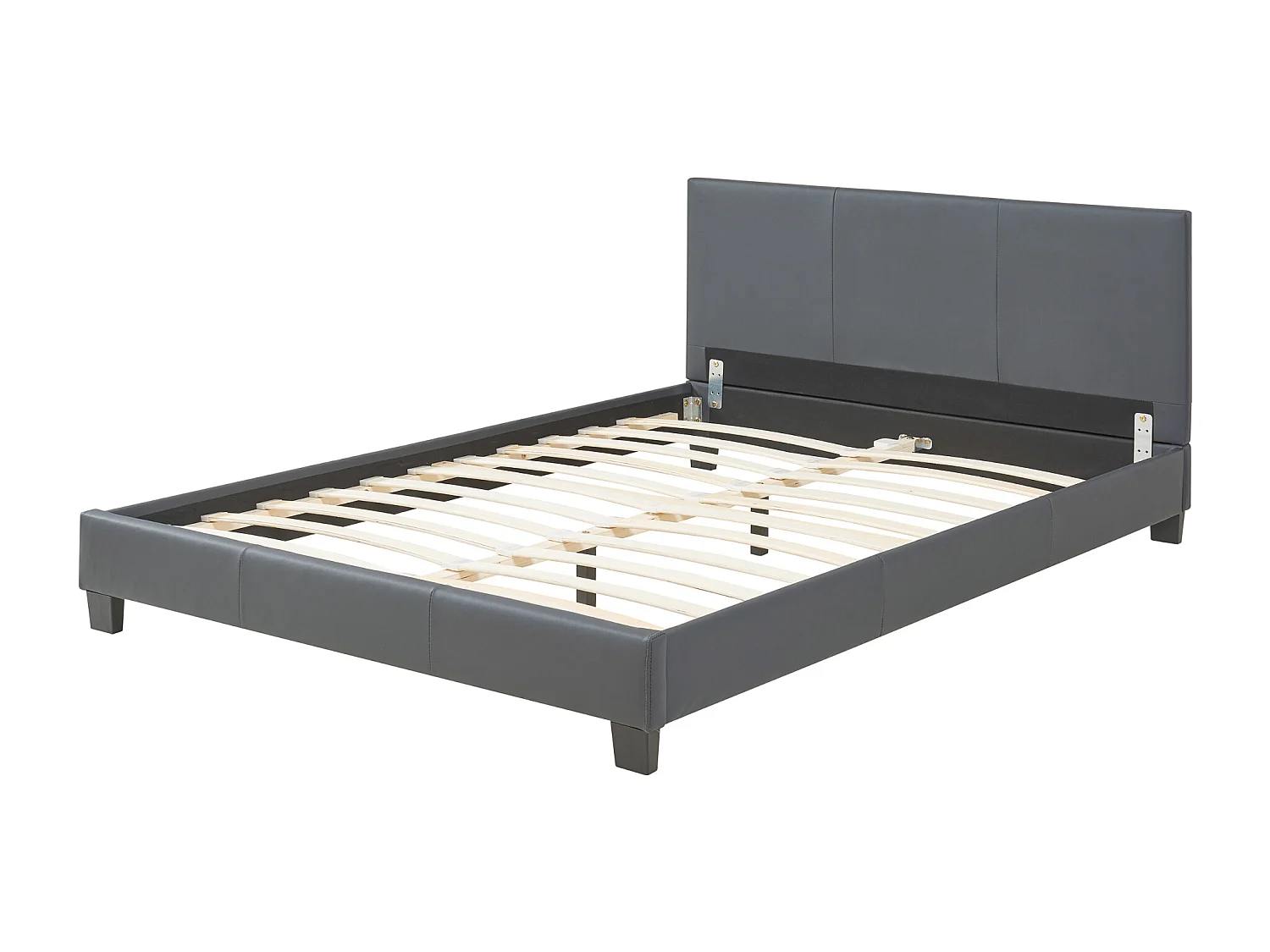 Lit Double Rembourré Albacete Sommier à Lattes Simili 140 x 200 cm Gris Foncé Corium