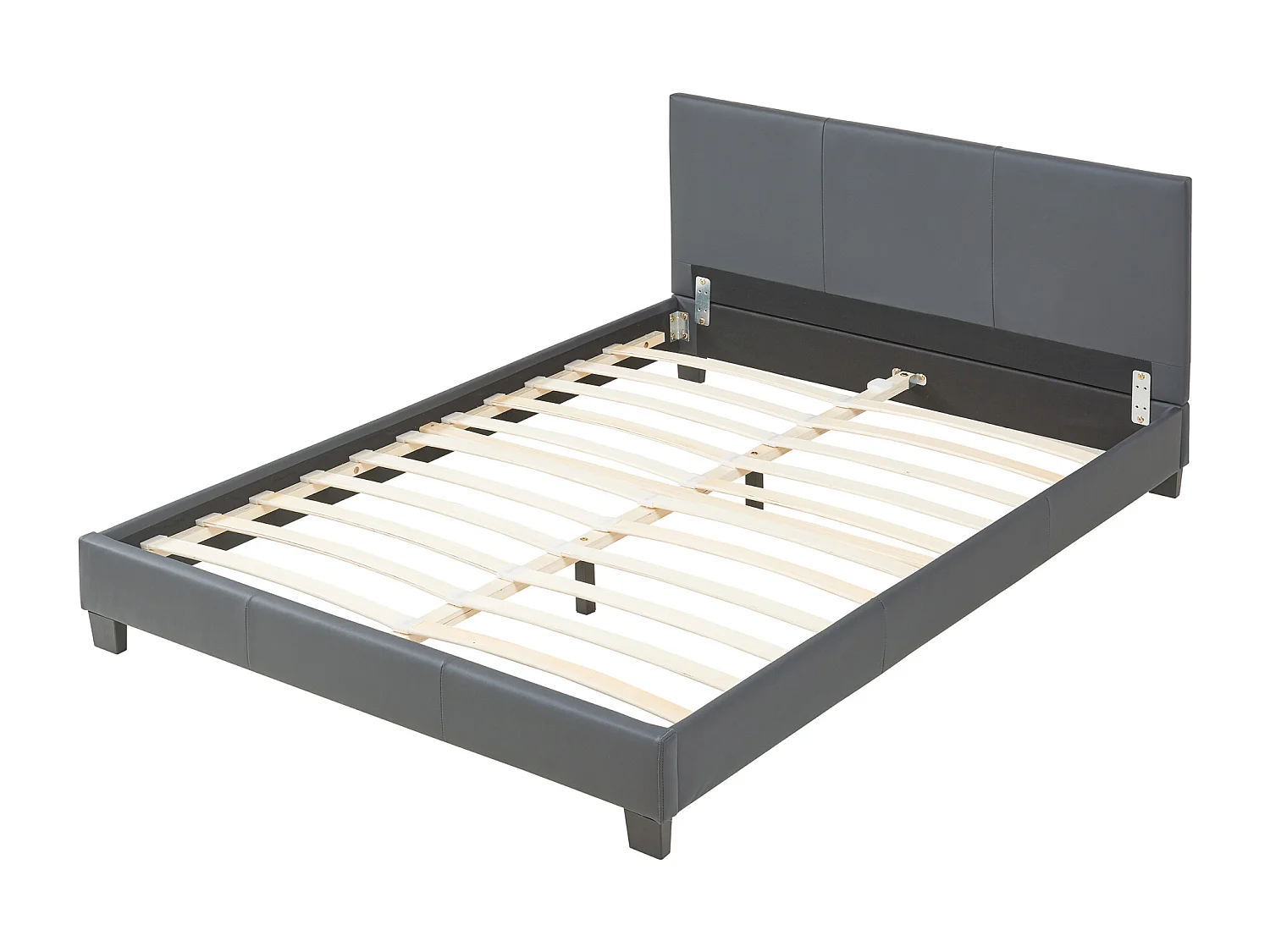 Lit Double Rembourré Albacete Sommier à Lattes Simili 140 x 200 cm Gris Foncé Corium