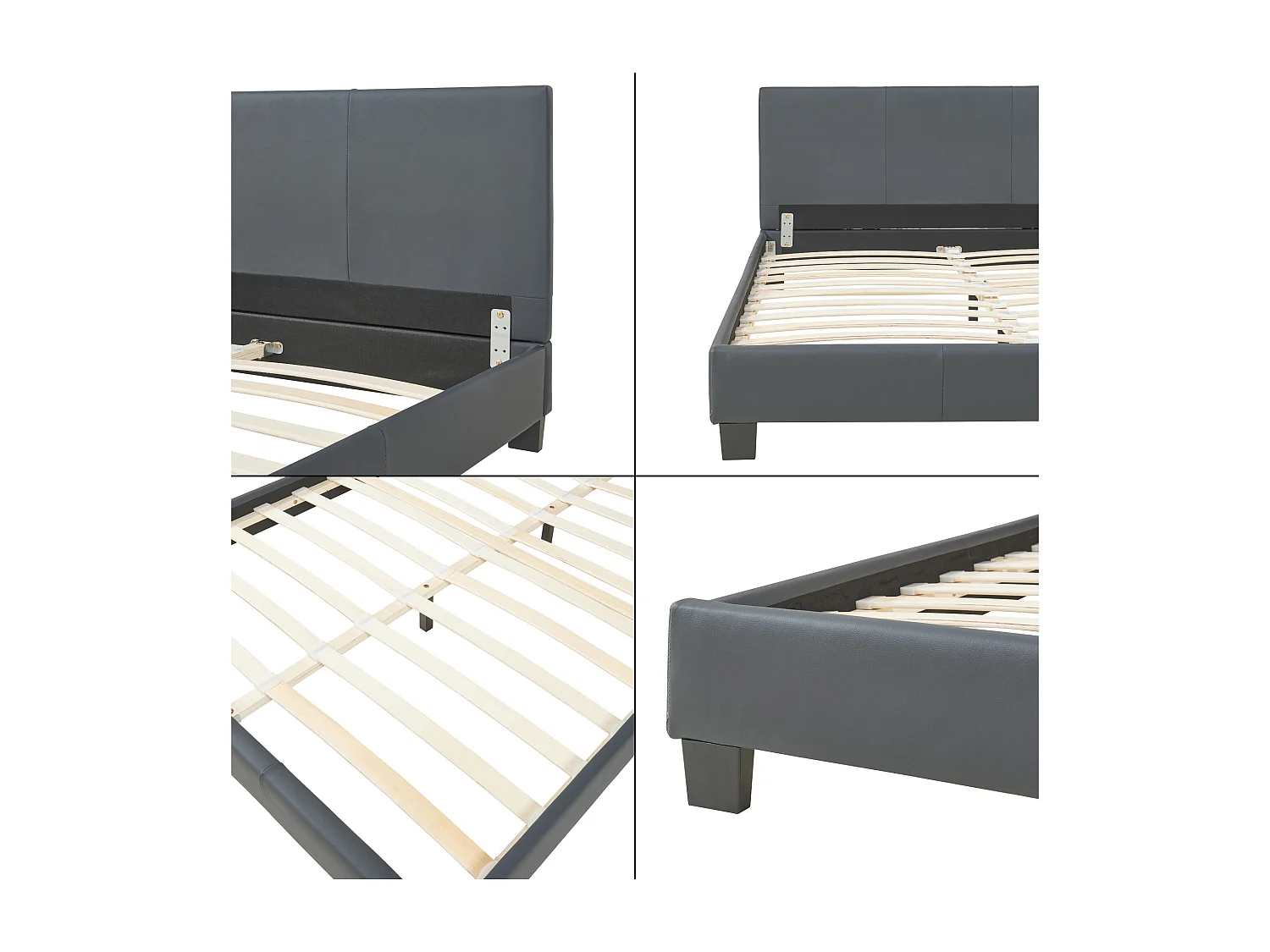 Lit Double Rembourré Albacete Sommier à Lattes Simili 140 x 200 cm Gris Foncé Corium