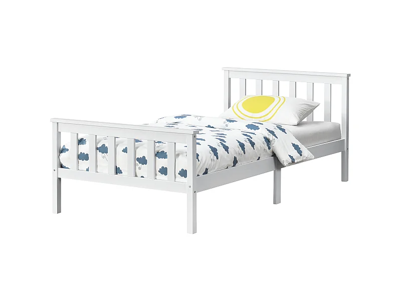 Cadre de Lit en Bois de Pin Breda 100 x 200 cm Blanc Mat Laqué [en.casa]