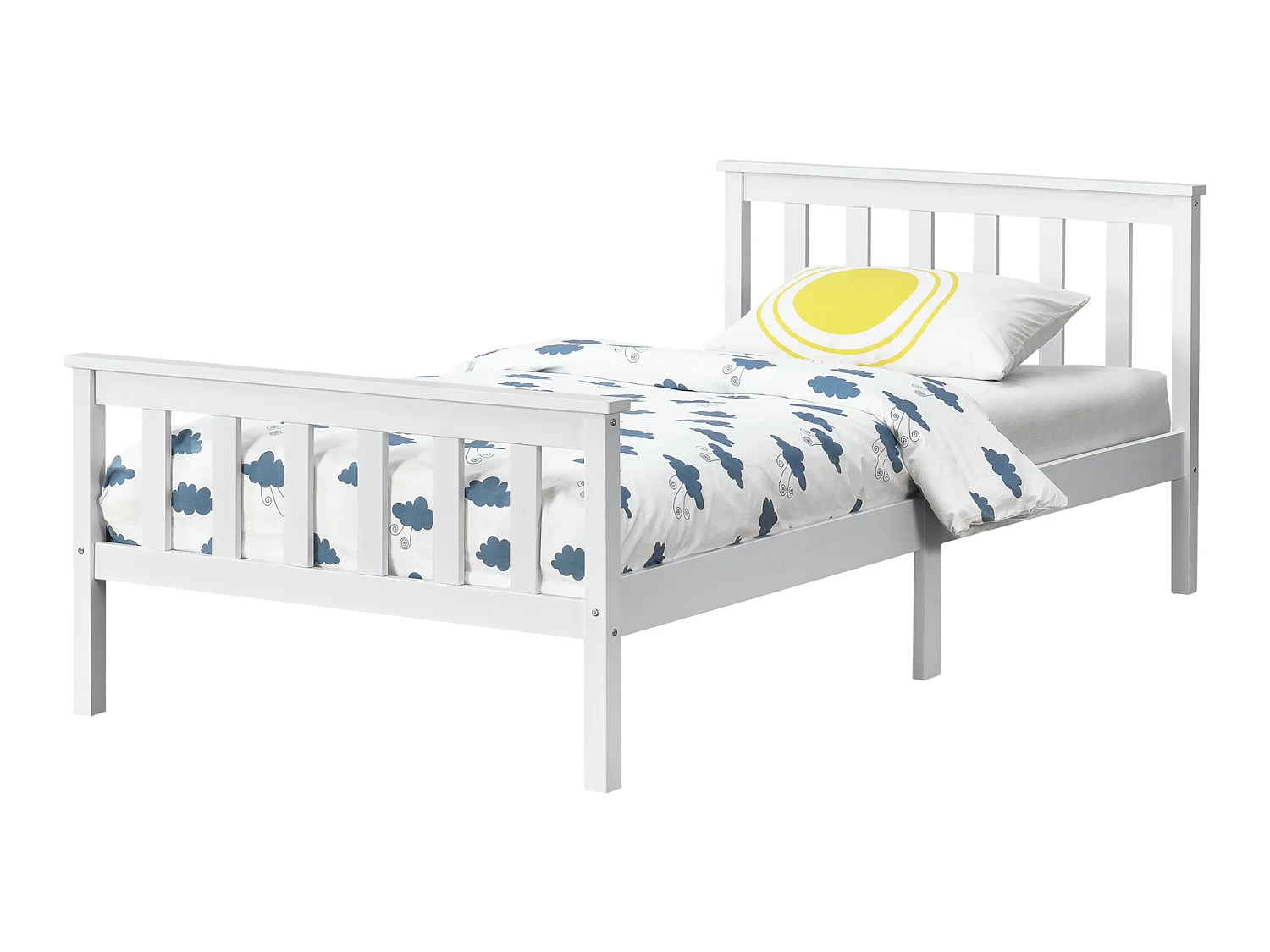 Cadre de Lit en Bois de Pin Breda 100 x 200 cm Blanc Mat Laqué [en.casa]