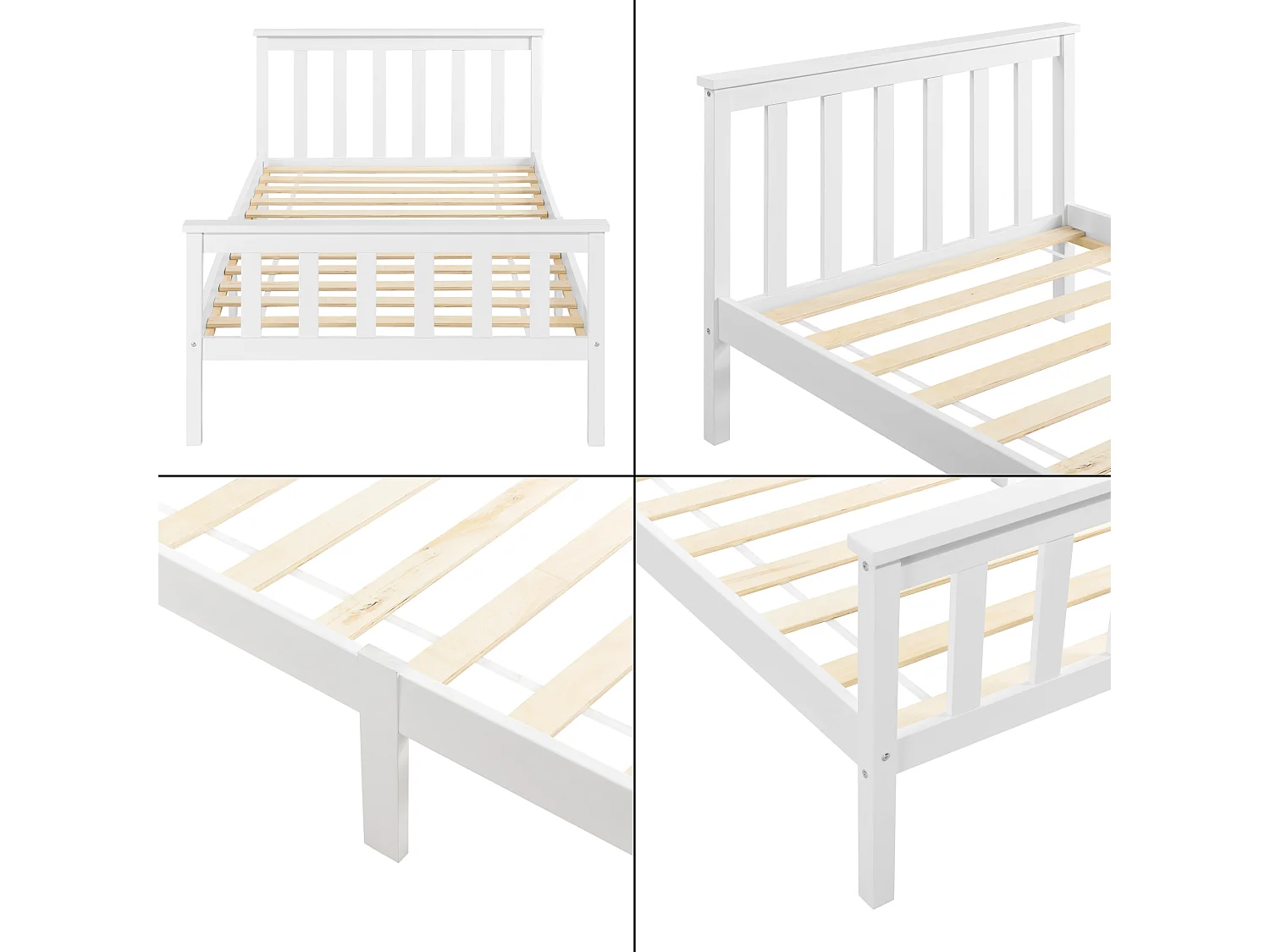 Cadre de Lit en Bois de Pin Breda 100 x 200 cm Blanc Mat Laqué [en.casa]