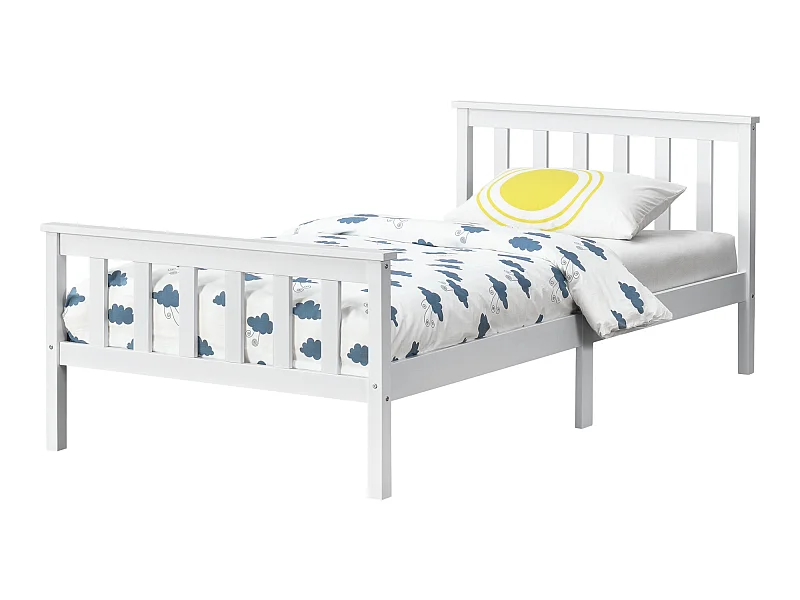 Cadre de Lit en Bois de Pin Breda 100 x 200 cm Blanc Mat Laqué [en.casa]