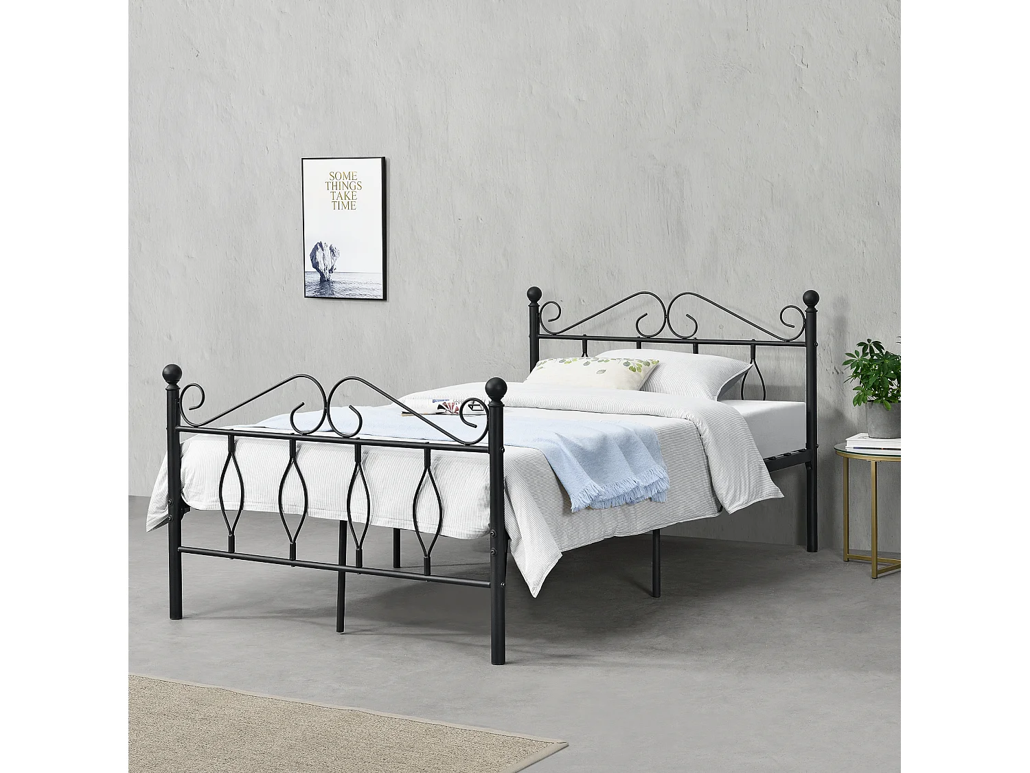 Cadre de Lit Simple Apolda en Métal 120 x 200 cm Noir Mat [en.casa]