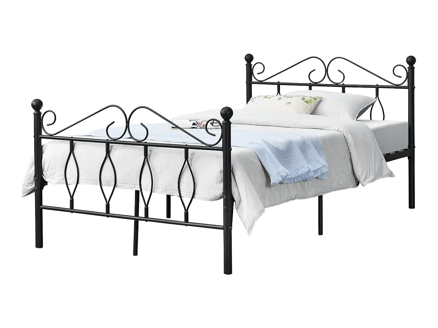 Cadre de Lit Simple Apolda en Métal 120 x 200 cm Noir Mat [en.casa]