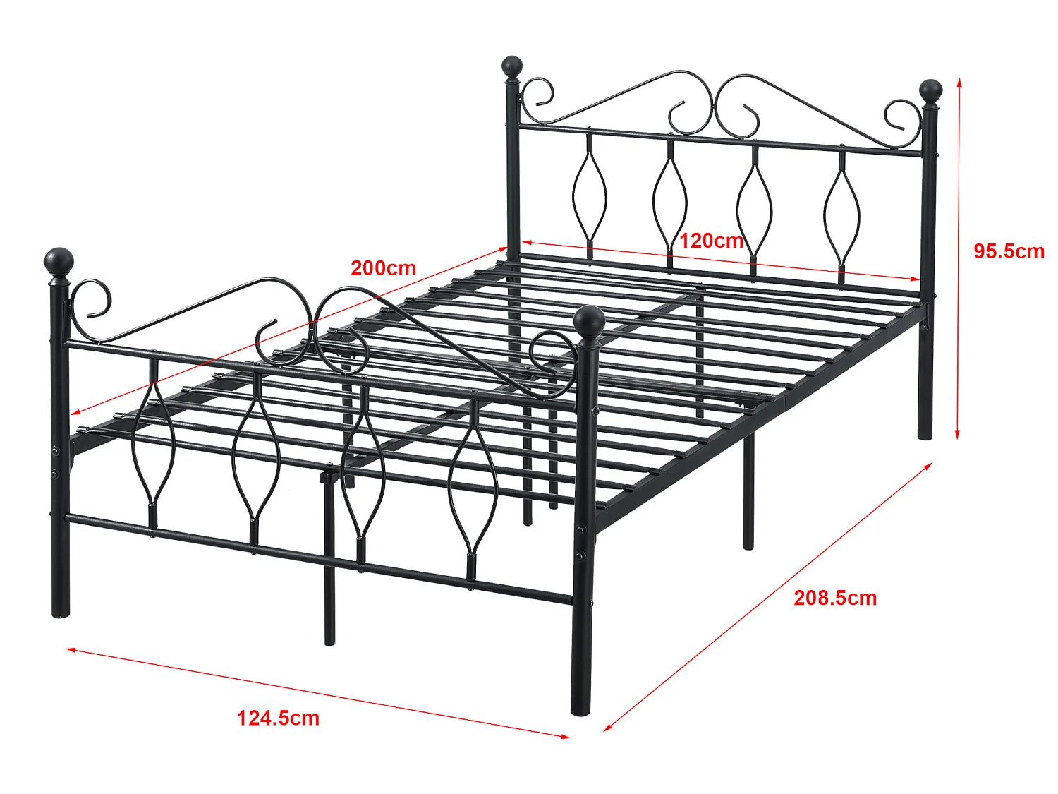 Cadre de Lit Simple Apolda en Métal 120 x 200 cm Noir Mat [en.casa]