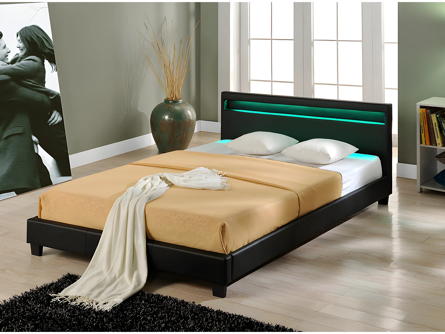 Lit capitonné LED Paris 140 x 200 cm Noir Corium