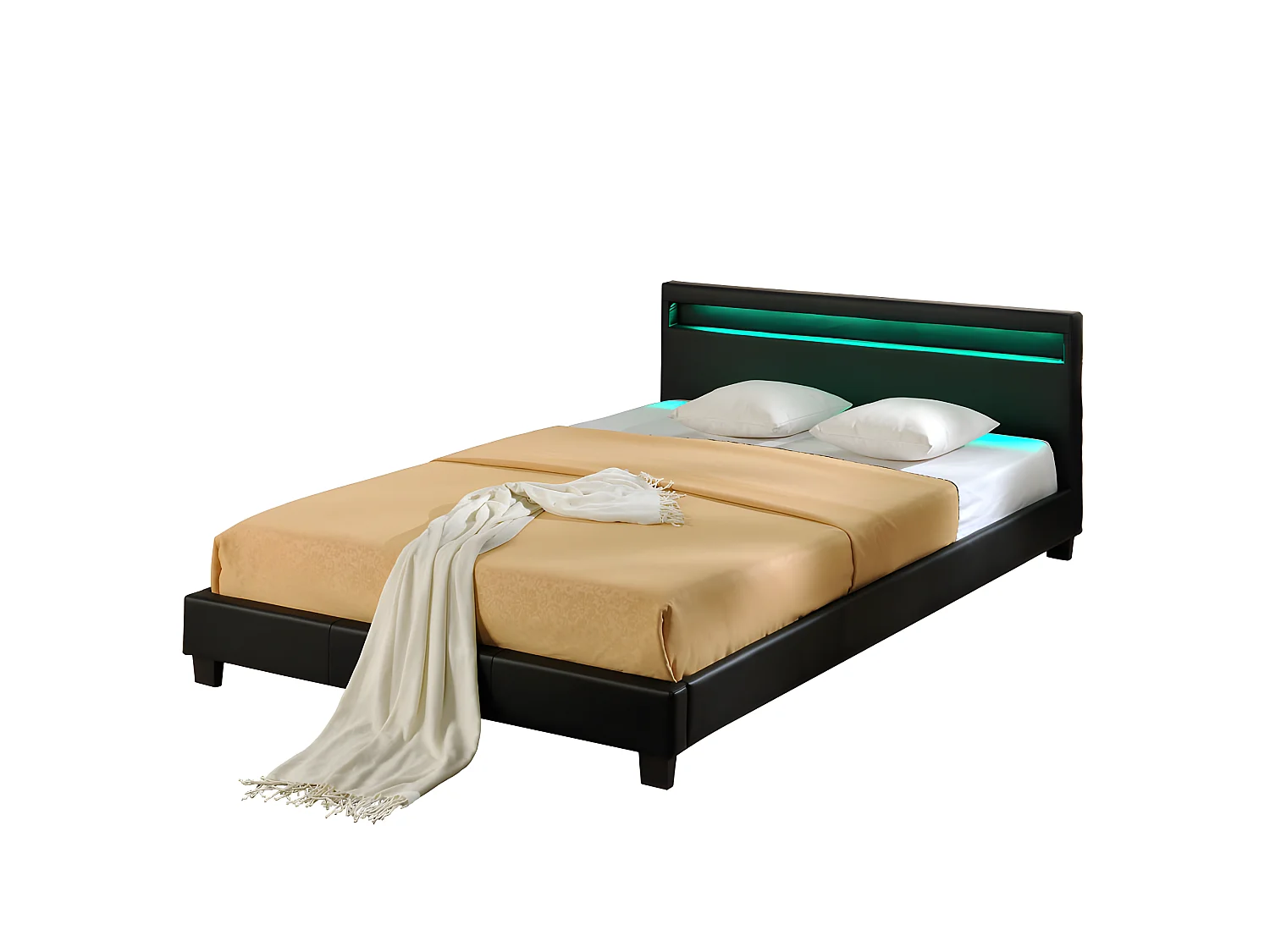 Lit capitonné LED Paris 140 x 200 cm Noir Corium