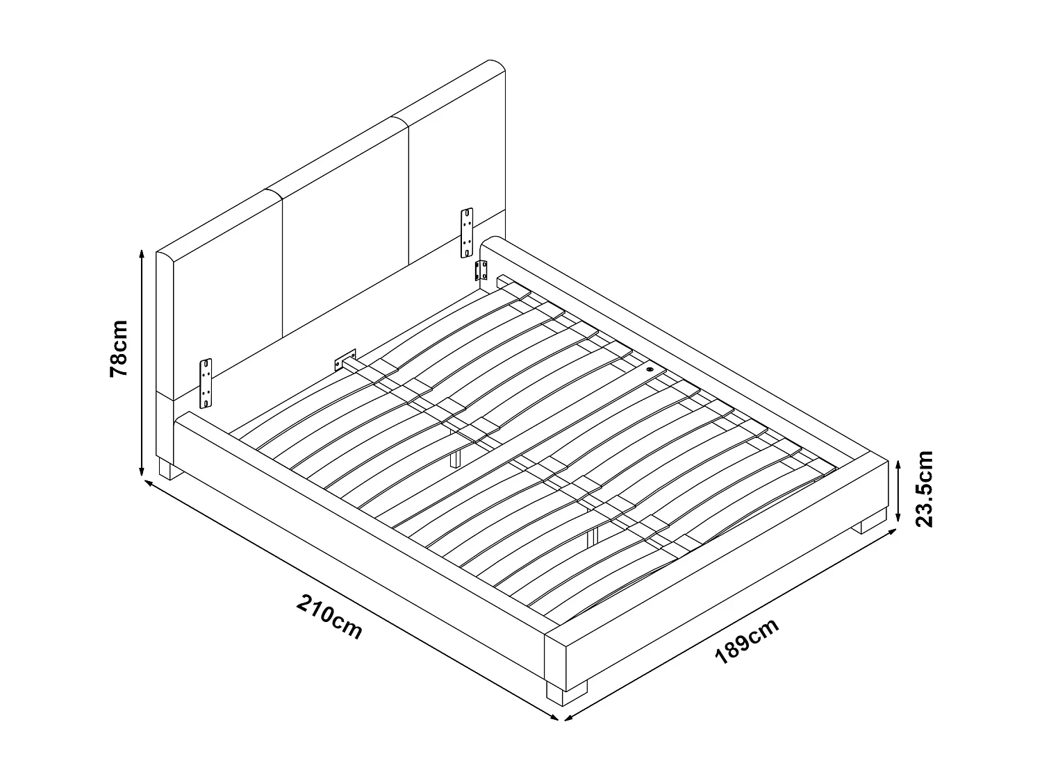 Lit Double Rembourré Albacete Sommier à Lattes Simili 180 x 200 cm Gris Foncé Corium