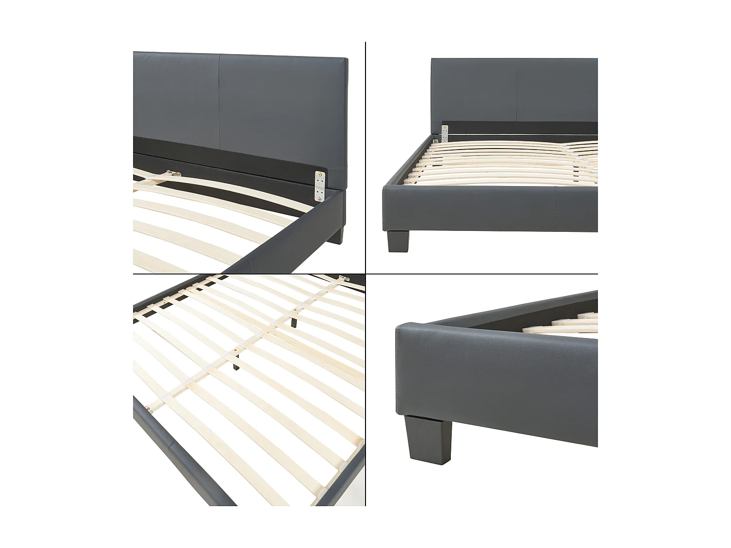 Lit Double Rembourré Albacete Sommier à Lattes Simili 180 x 200 cm Gris Foncé Corium