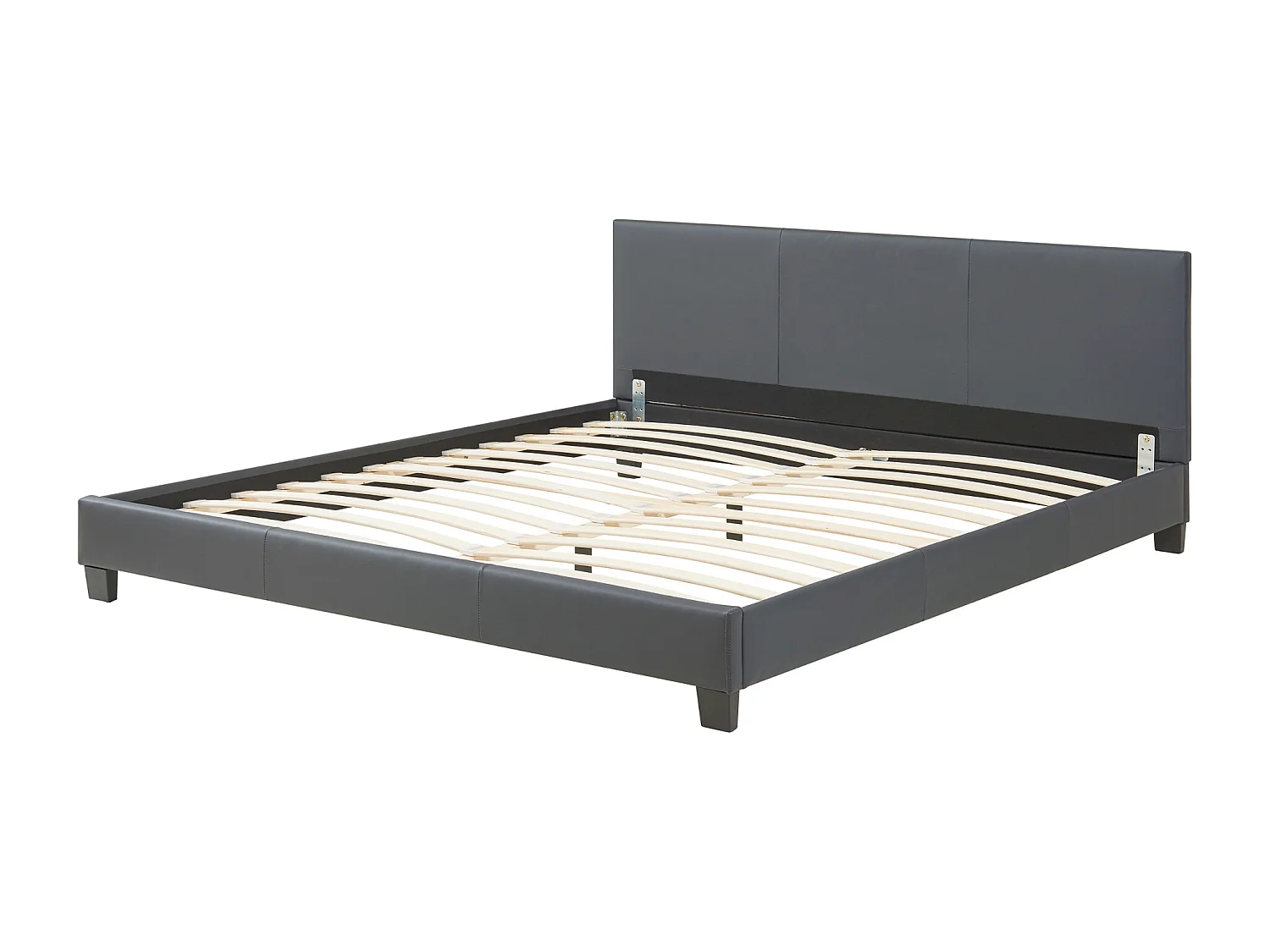 Lit Double Rembourré Albacete Sommier à Lattes Simili 180 x 200 cm Gris Foncé Corium