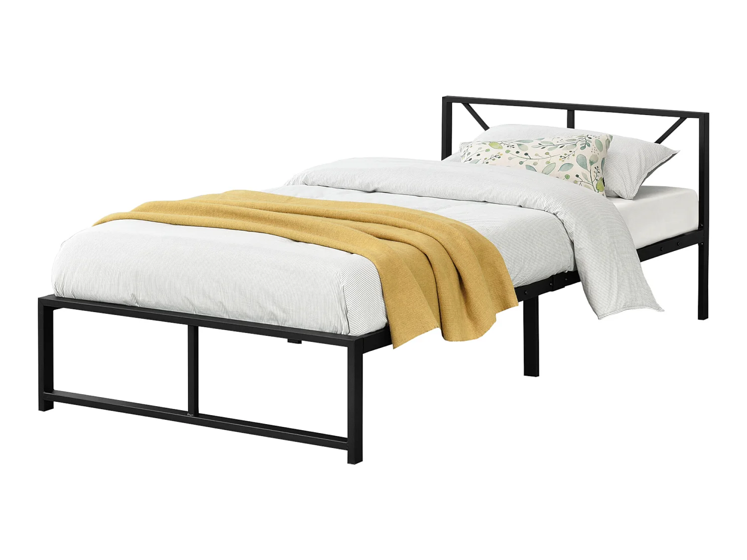 Cadre de Lit Simple Meran en Métal 90 x 200 cm Noir [en.casa]