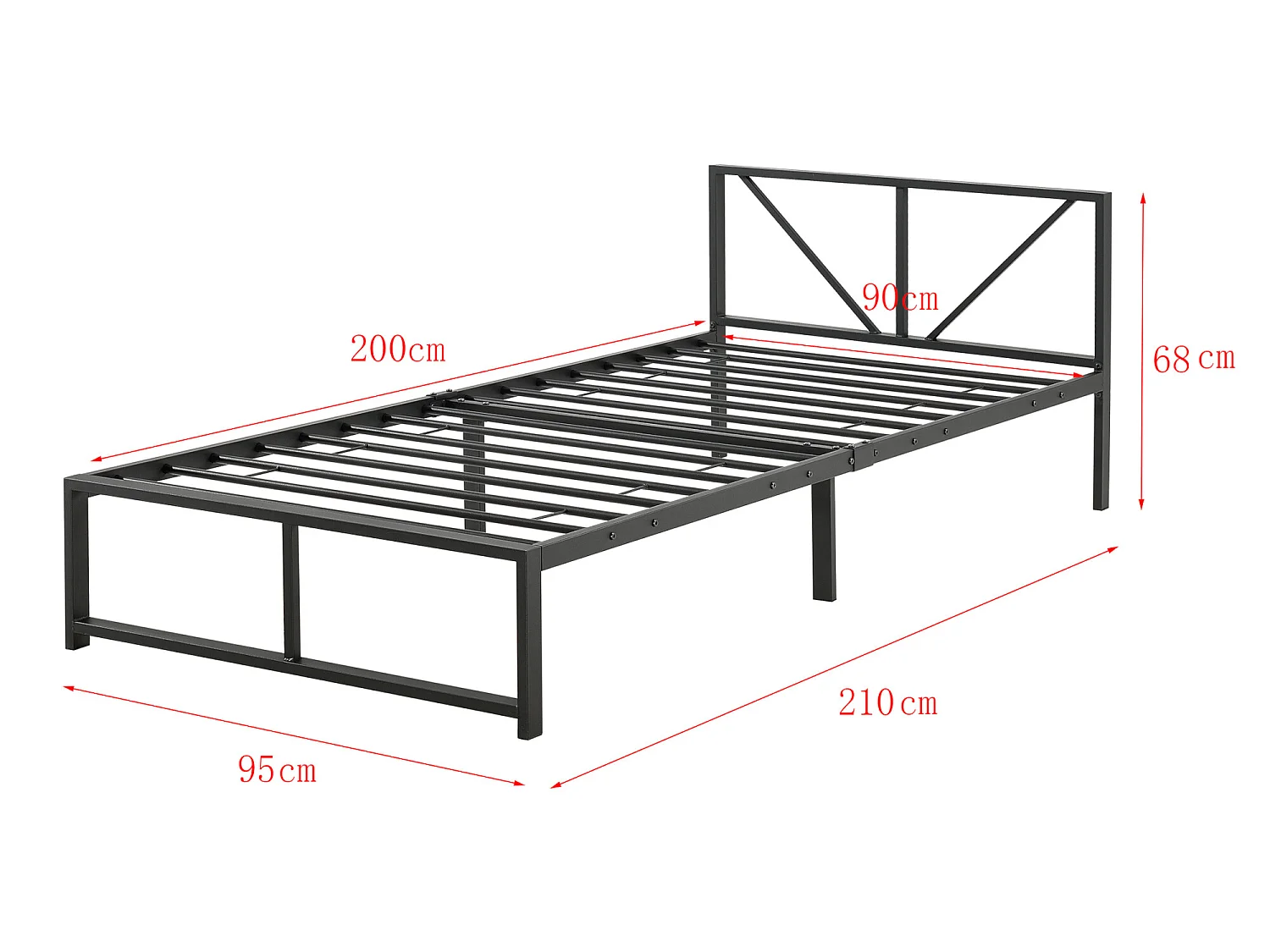 Cadre de Lit Simple Meran en Métal 90 x 200 cm Noir [en.casa]