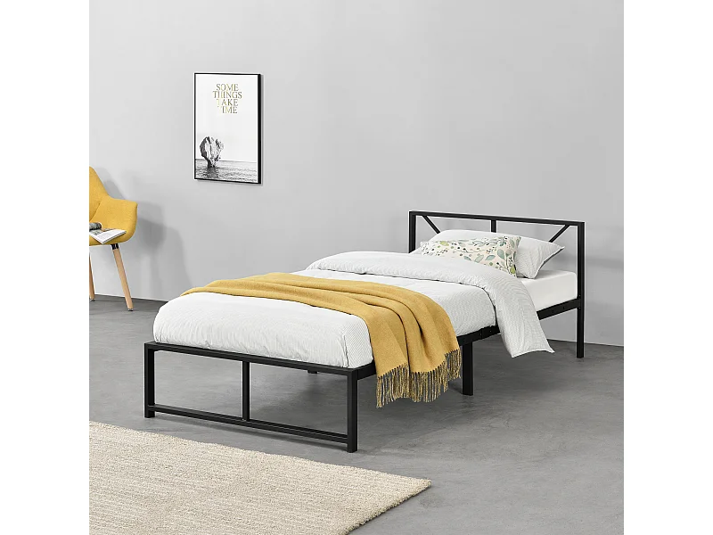 Cadre de Lit Simple Meran en Métal 90 x 200 cm Noir [en.casa]
