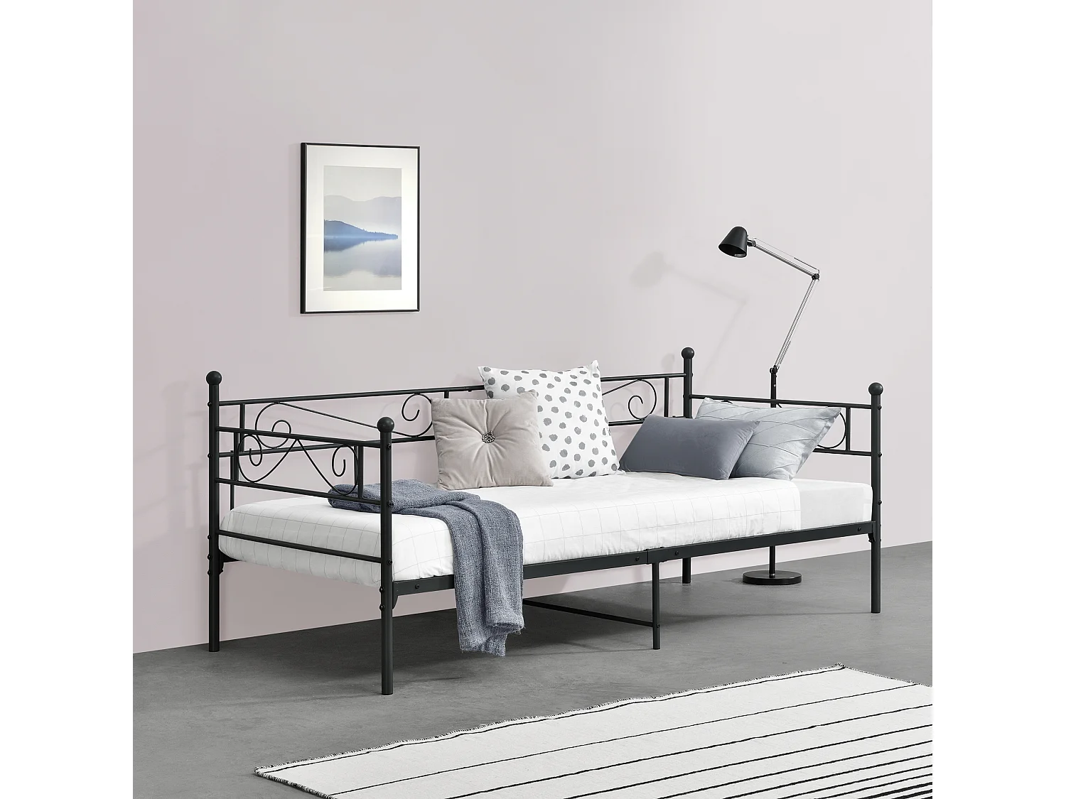 Cadre de Lit Simple Kerava en Métal 90x200 cm Noir Mat [en.casa]