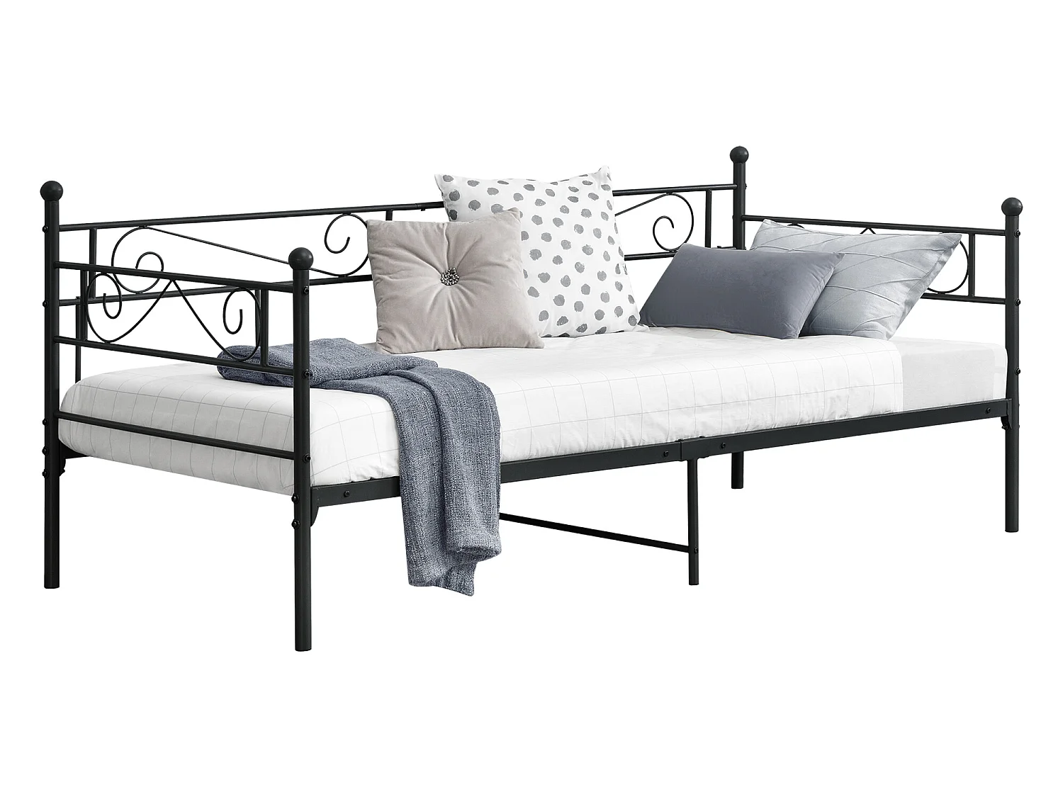 Cadre de Lit Simple Kerava en Métal 90x200 cm Noir Mat [en.casa]