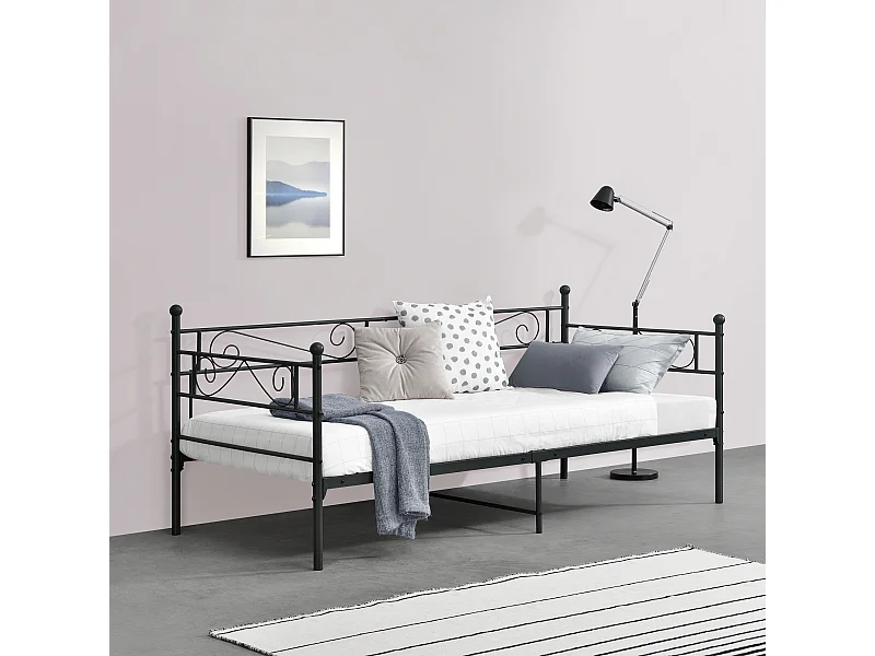 Cadre de Lit Simple Kerava en Métal 90x200 cm Noir Mat [en.casa]