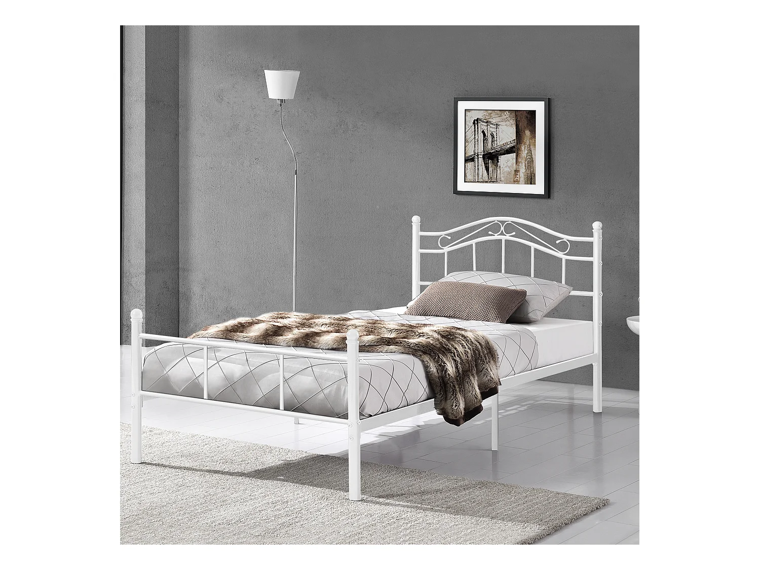 Cadre De Lit Double Florenz en Métal 120 x 200 cm Blanc [en.casa]