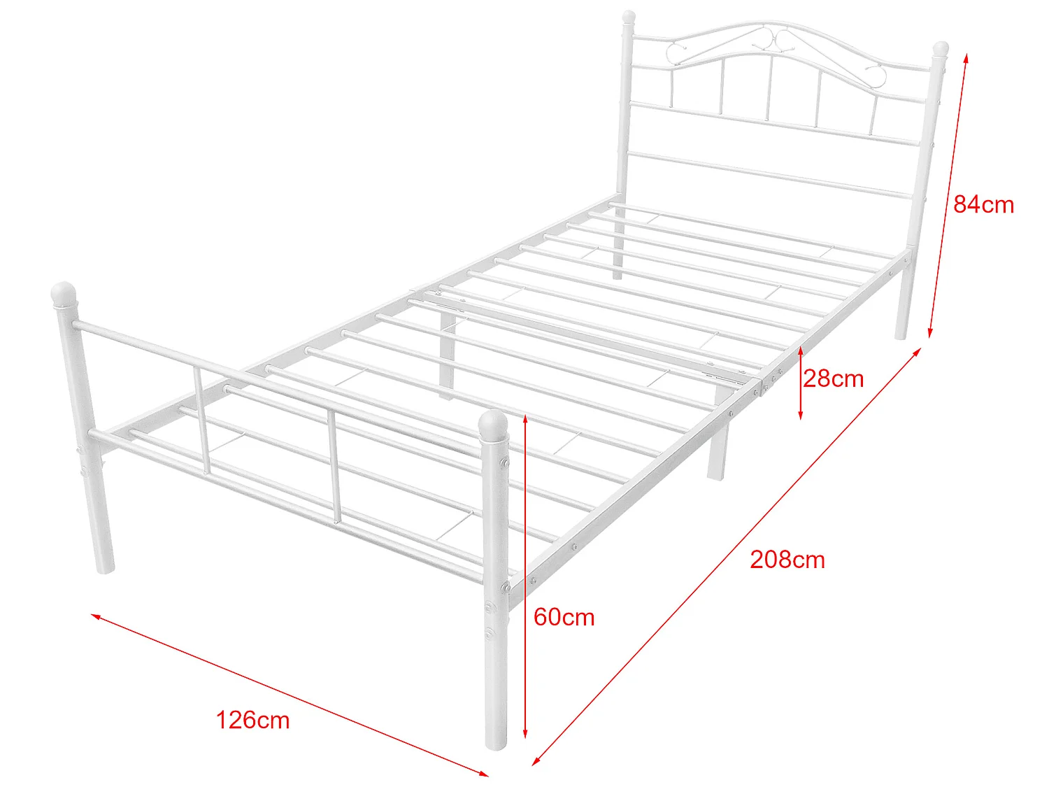 Cadre de lit métallique Florenz avec tête de lit 120 x 200 cm blanc [en.casa]