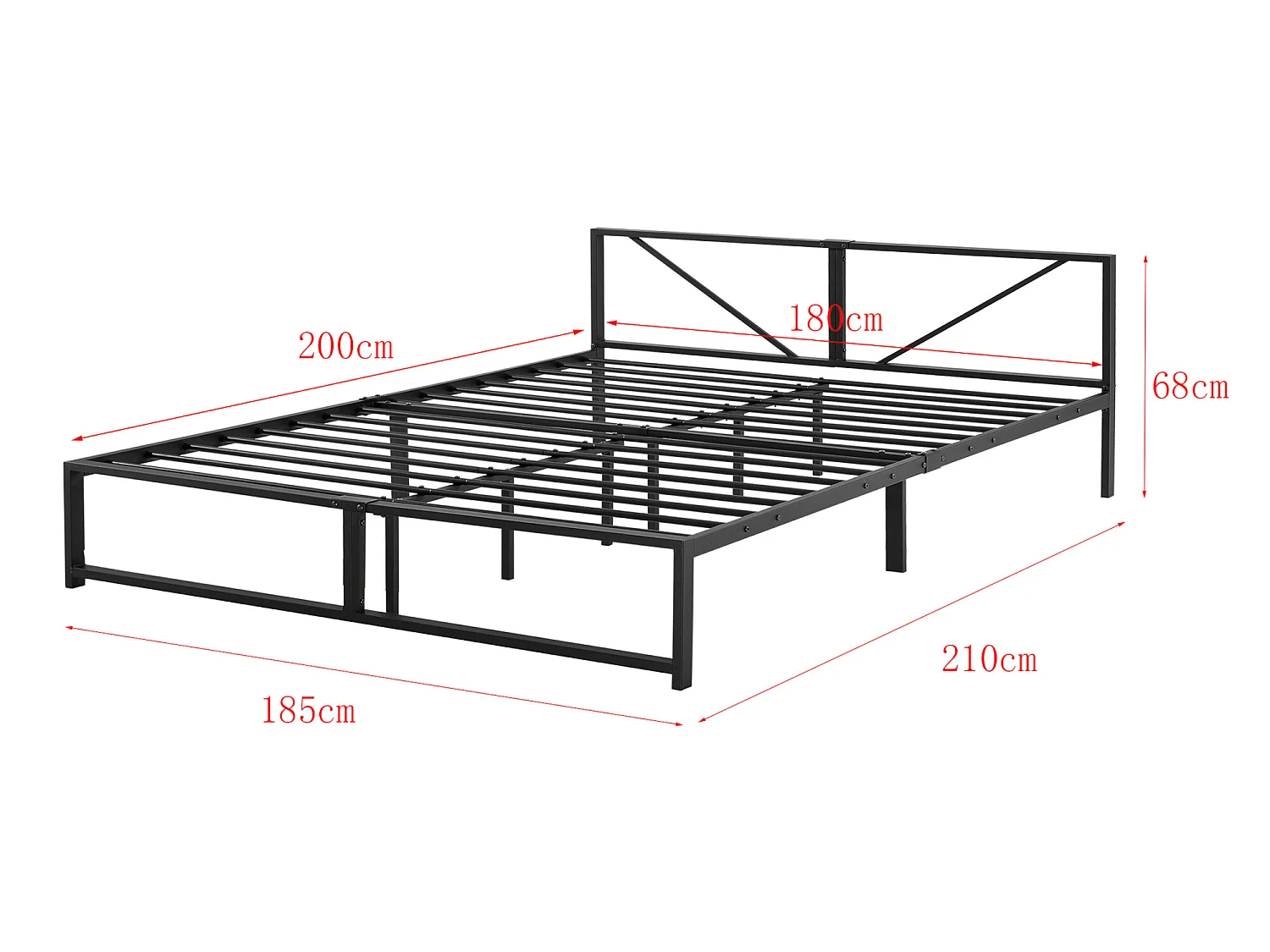 Cadre de Lit Double Meran en Métal 180 x 200 cm Noir [en.casa]