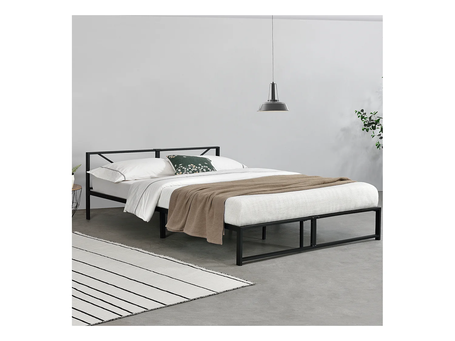 Cadre de Lit Double Meran en Métal 180 x 200 cm Noir [en.casa]