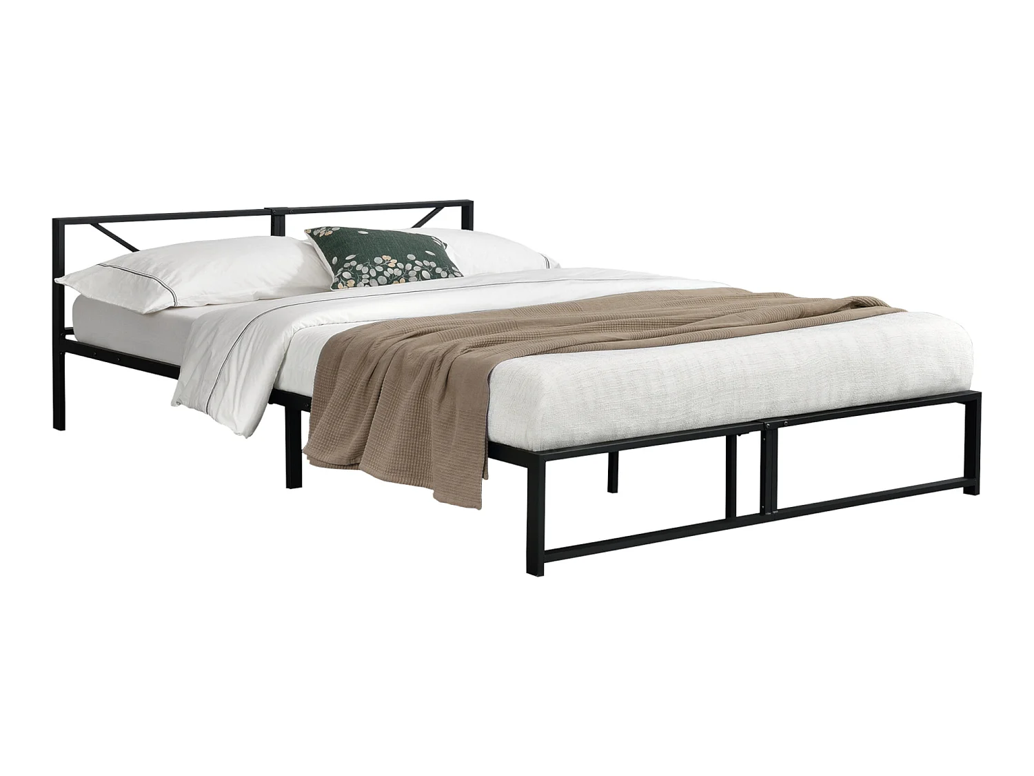 Cadre de Lit Double Meran en Métal 180 x 200 cm Noir [en.casa]