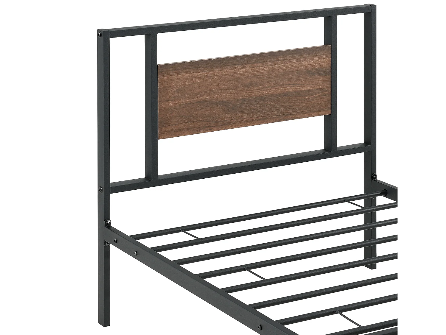Cadre de Lit Simple Villach en Métal 90 x 200 cm Noir Mat Effet Noyer [en.casa]