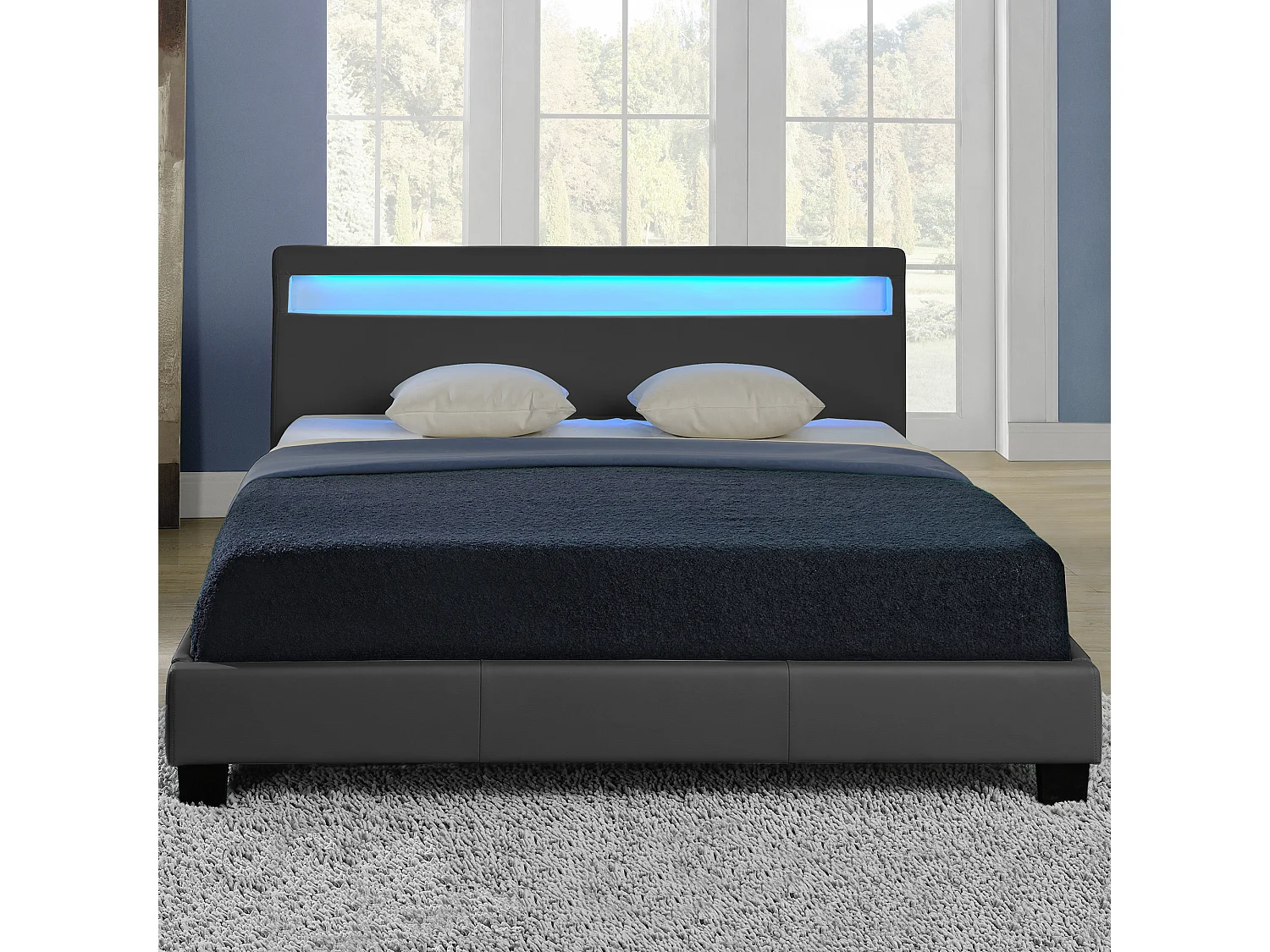 Lit capitonné LED Paris 140 x 200 cm Gris Foncé Corium