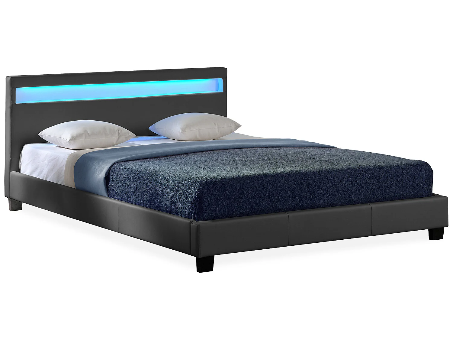 Lit capitonné LED Paris 140 x 200 cm Gris Foncé Corium