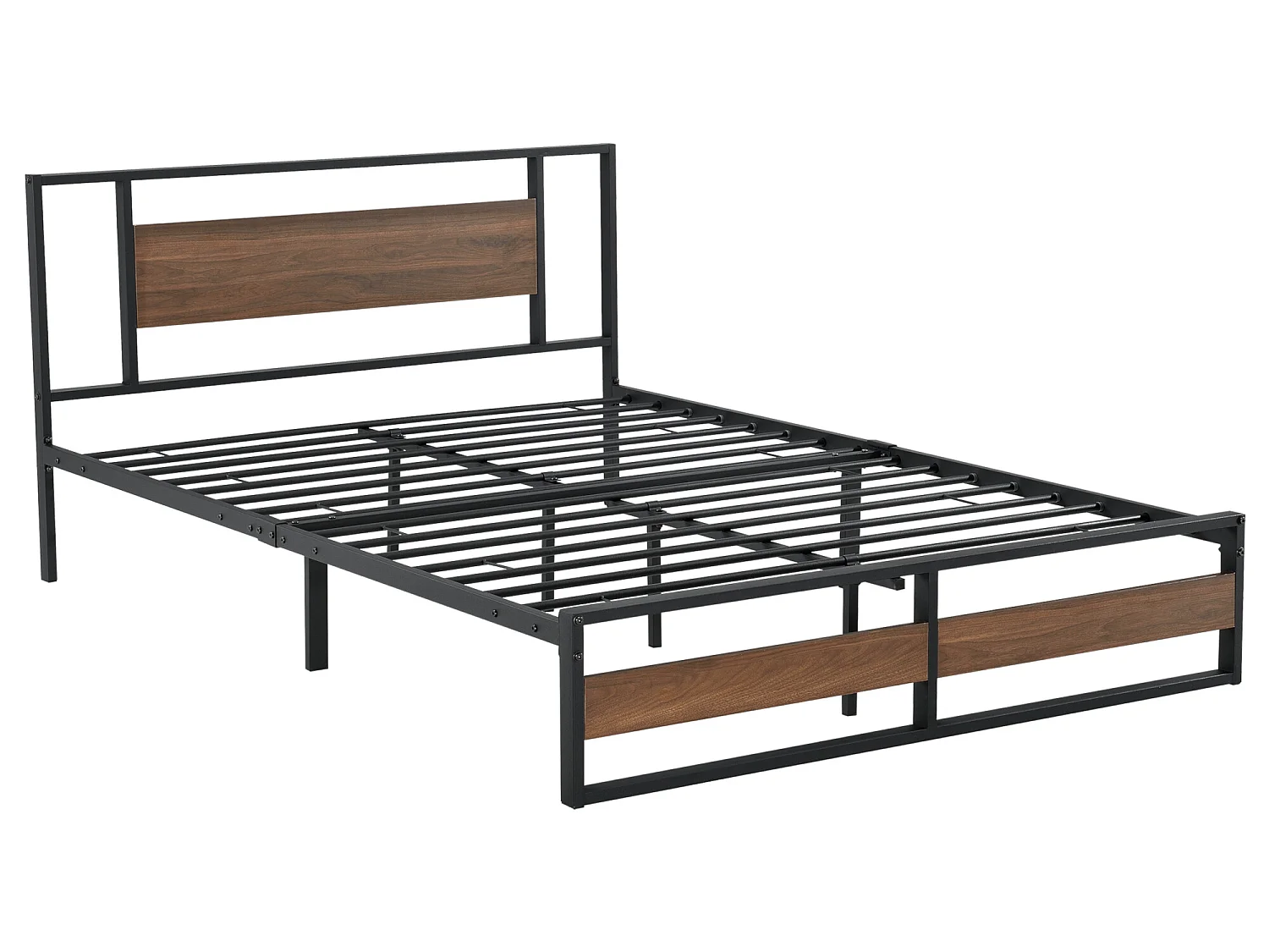 Cadre de Lit Double Villach en Métal 140 x 200 cm Noir Mat Effet Noyer [en.casa]