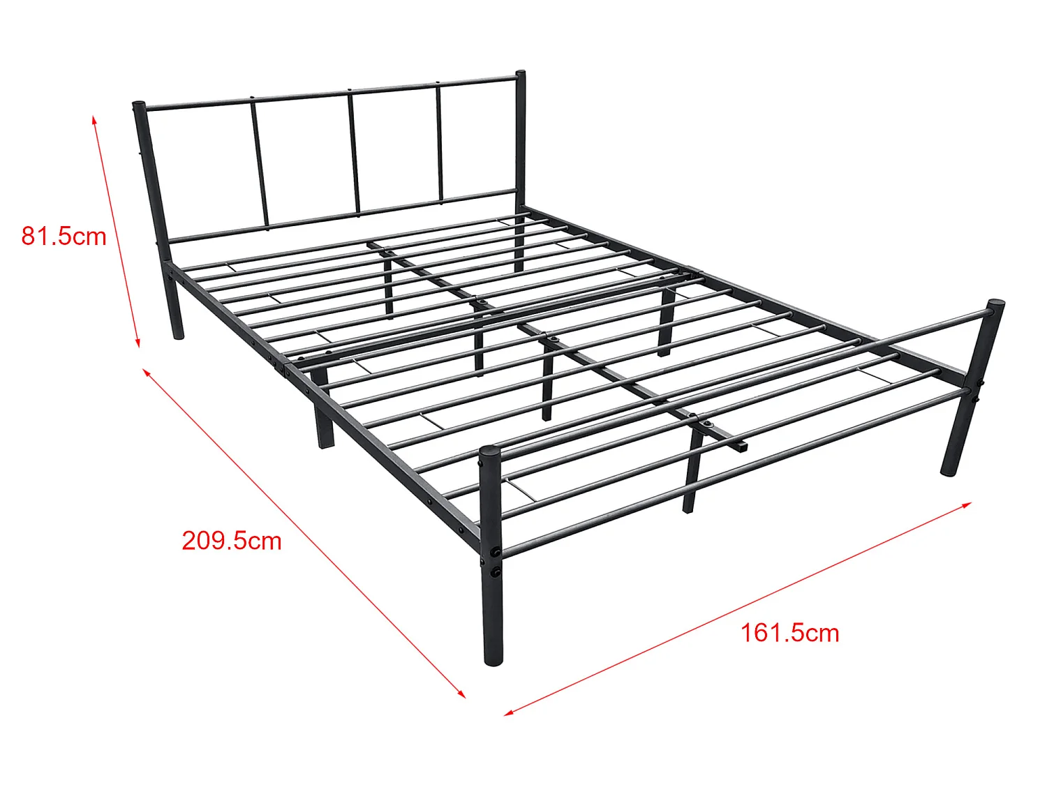 Cadre de Lit Double en Métal Laos 160 x 200 cm Noir Mat [en.casa]