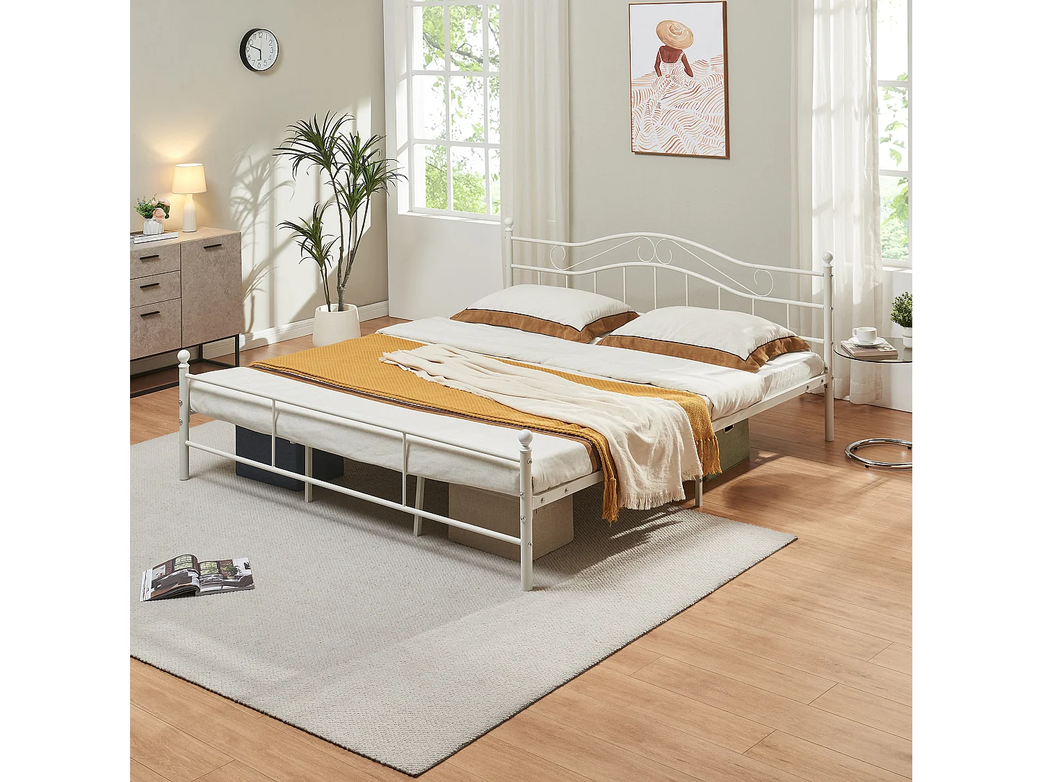 Cadre de lit double Florenz Acier Revêtu par Poudre 180 x 200 Blanc [en.casa]