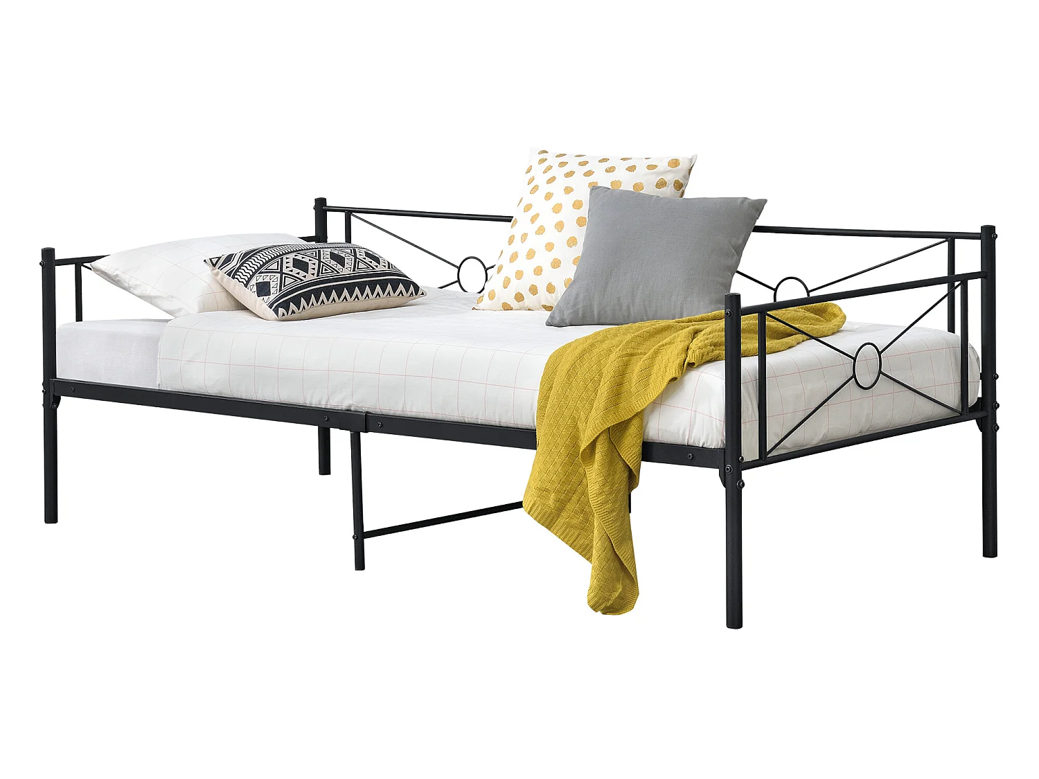 Cadre de Lit Simple Alvesta en Métal 90 x 200 cm Noir Mat [en.casa]