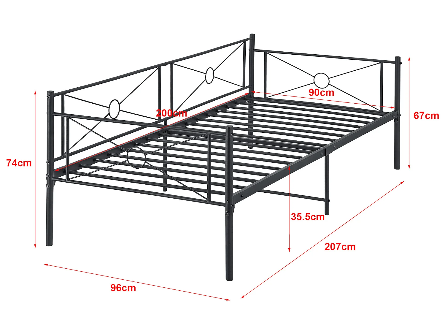 Cadre de Lit Simple Alvesta en Métal 90 x 200 cm Noir Mat [en.casa]