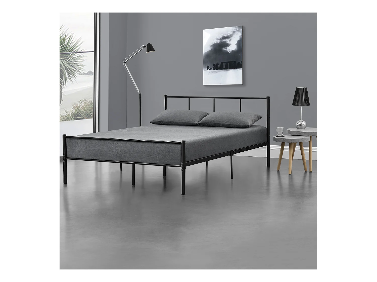 Lit double Laos Métal avec Sommier à Lattes 140 x 200 cm Noir [en.casa]