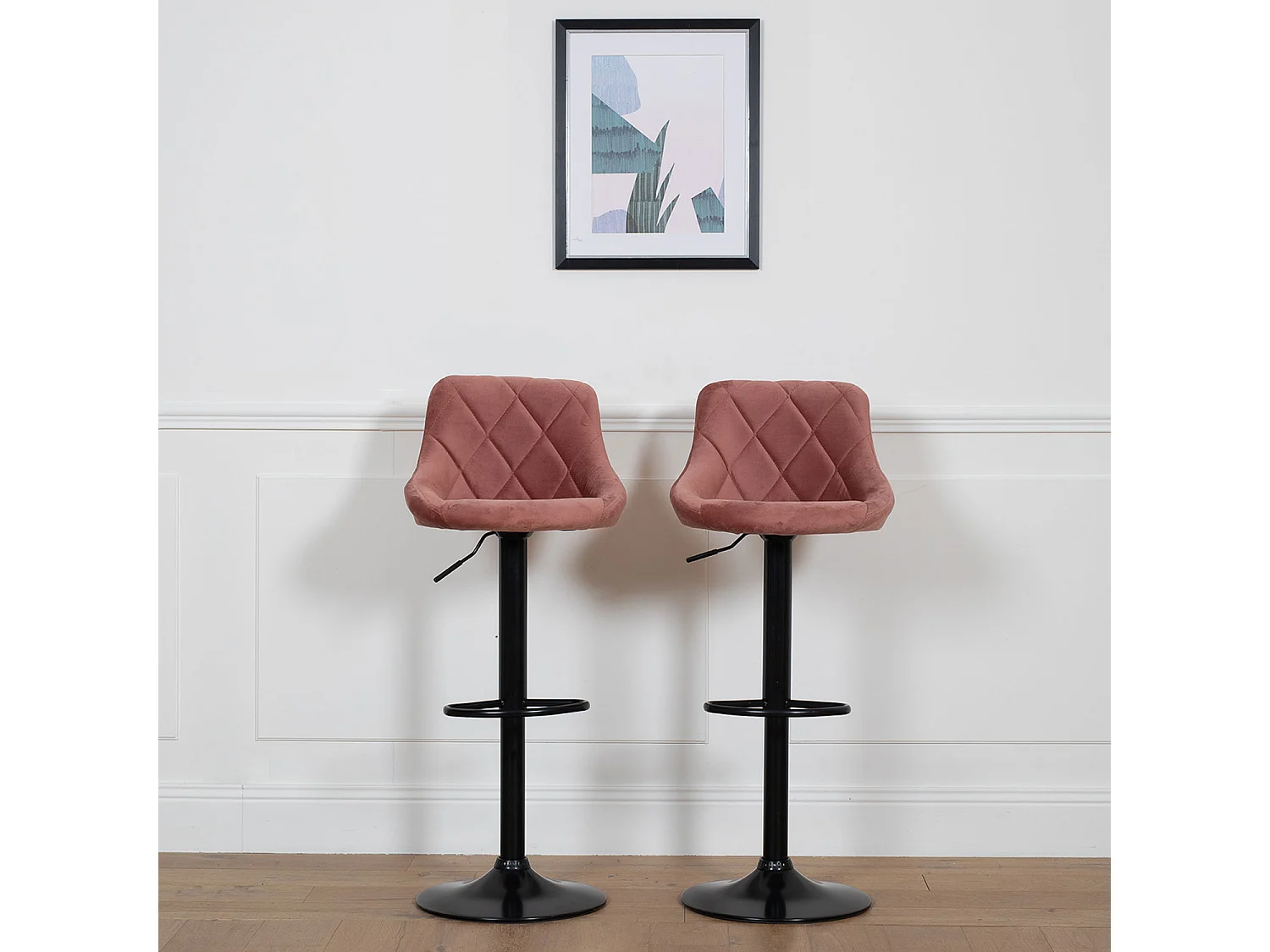 2er Set Barhockern aus rosa Samt ROBIN