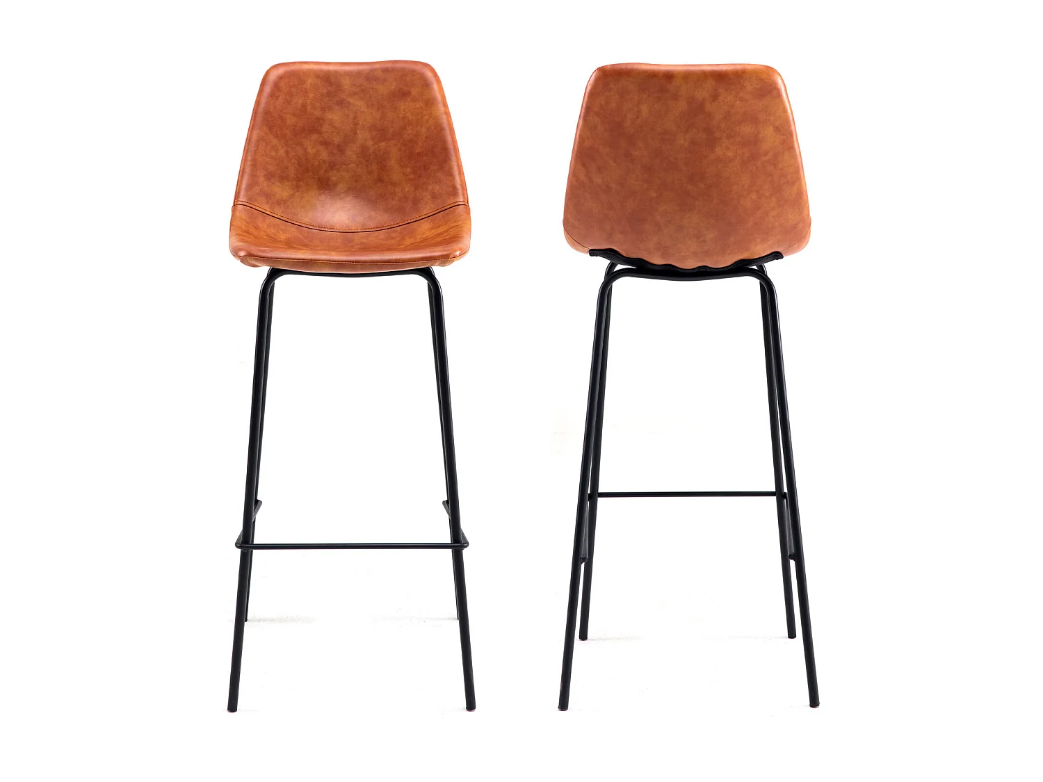 Lote de 2 taburetes de bar vintage LUCIEN cognac Altura del asiento 75cm