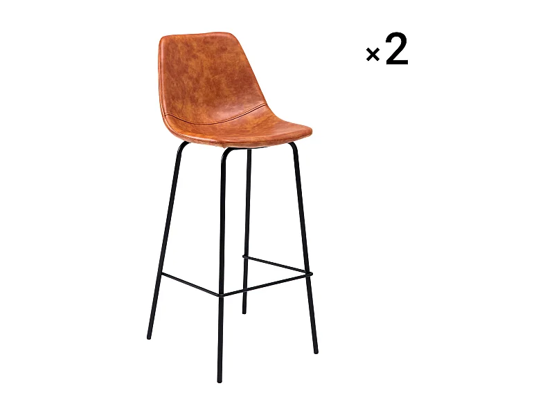 Set van 2 vintage LUCIEN barkrukken cognac - Zithoogte 75cm