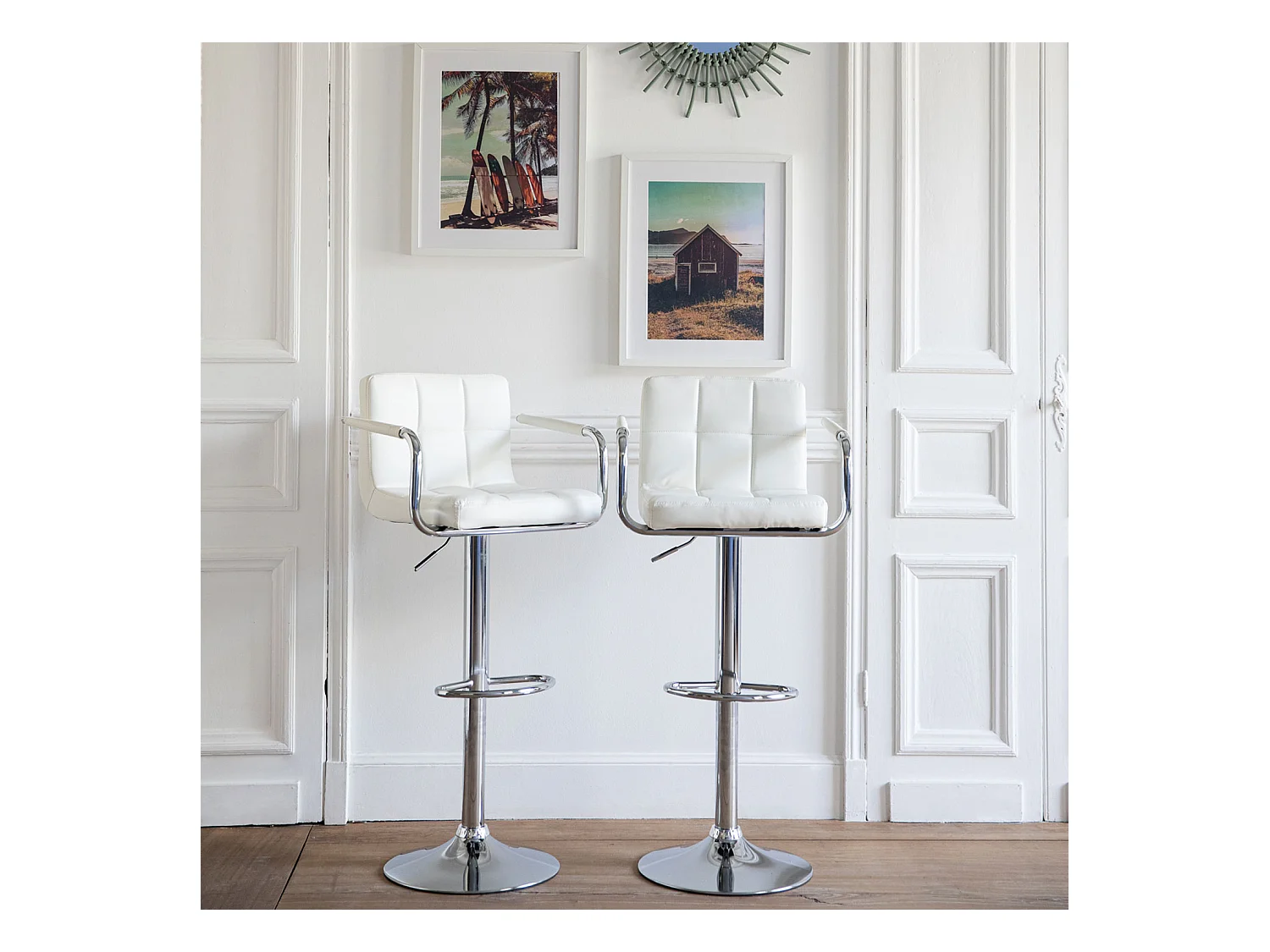 Lot de 2 tabourets de bar blanc avec accoudoirs MIKE - HAPPY GARDEN